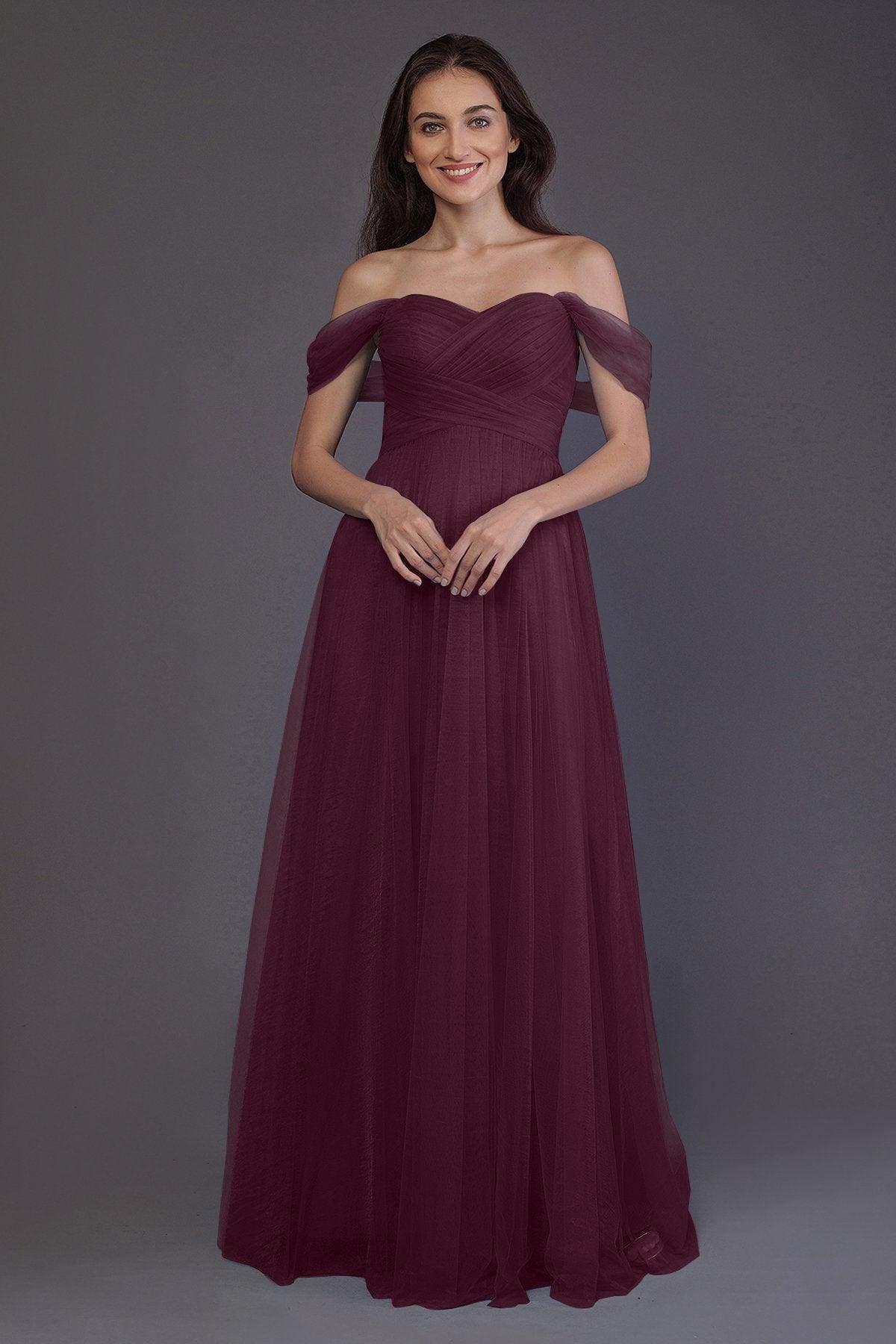 Sheath-Column Floor Length Tulle Bridesmaid Dress PR3512 - COCOMELODY