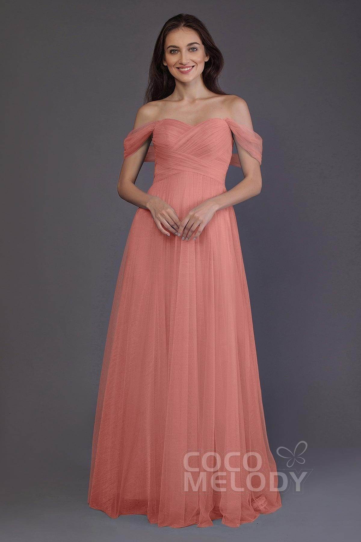 Sheath-Column Floor Length Tulle Bridesmaid Dress PR3512 - COCOMELODY