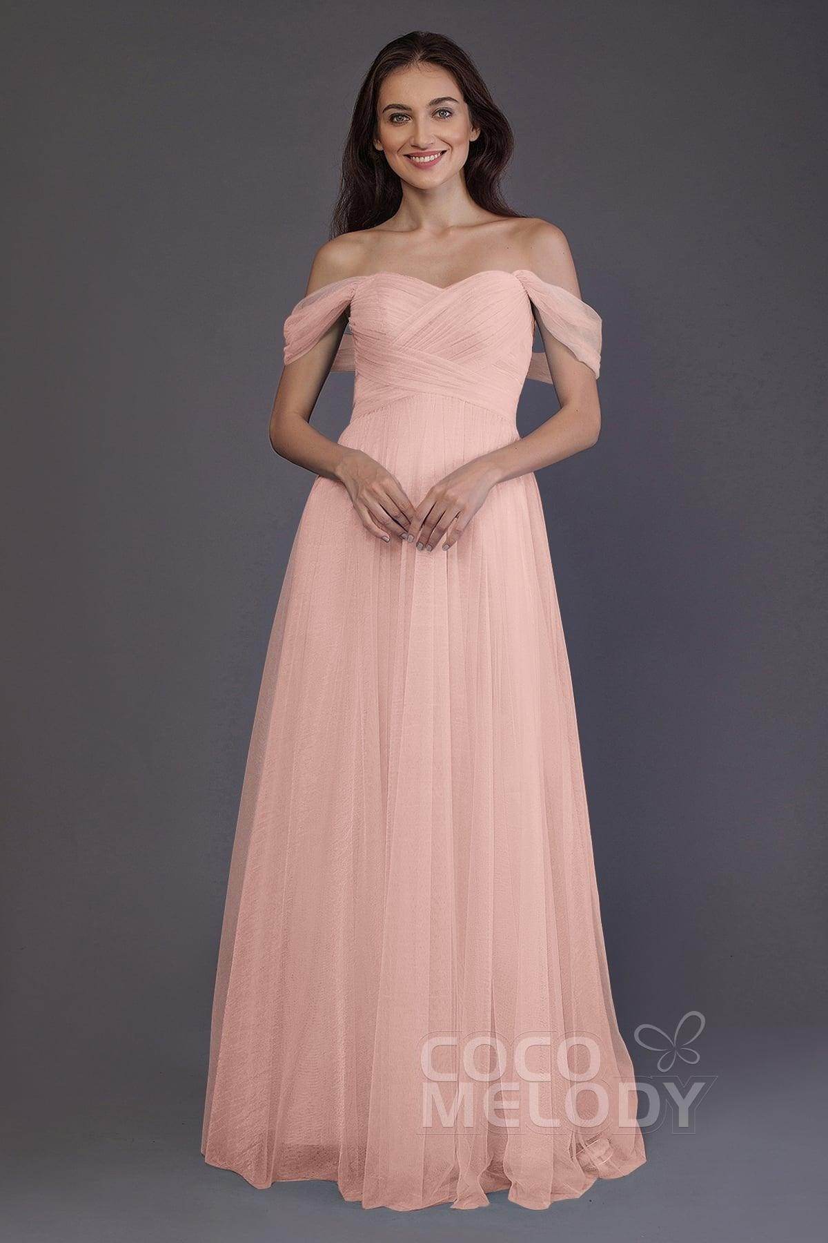 Sheath-Column Floor Length Tulle Bridesmaid Dress PR3512 - COCOMELODY