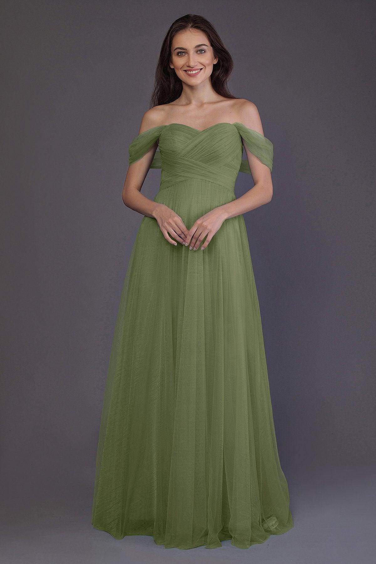 Sheath-Column Floor Length Tulle Bridesmaid Dress PR3512 - COCOMELODY