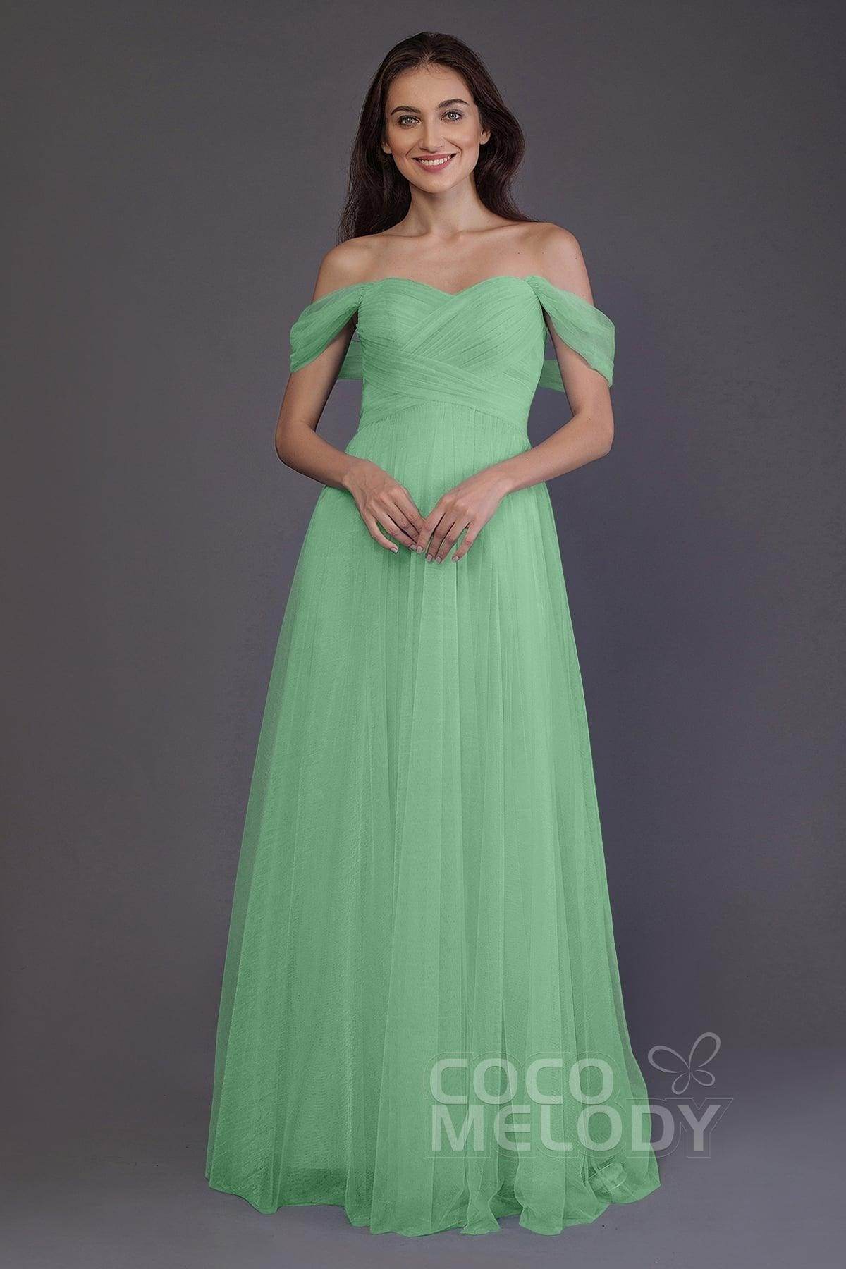 Sheath-Column Floor Length Tulle Bridesmaid Dress PR3512 - COCOMELODY