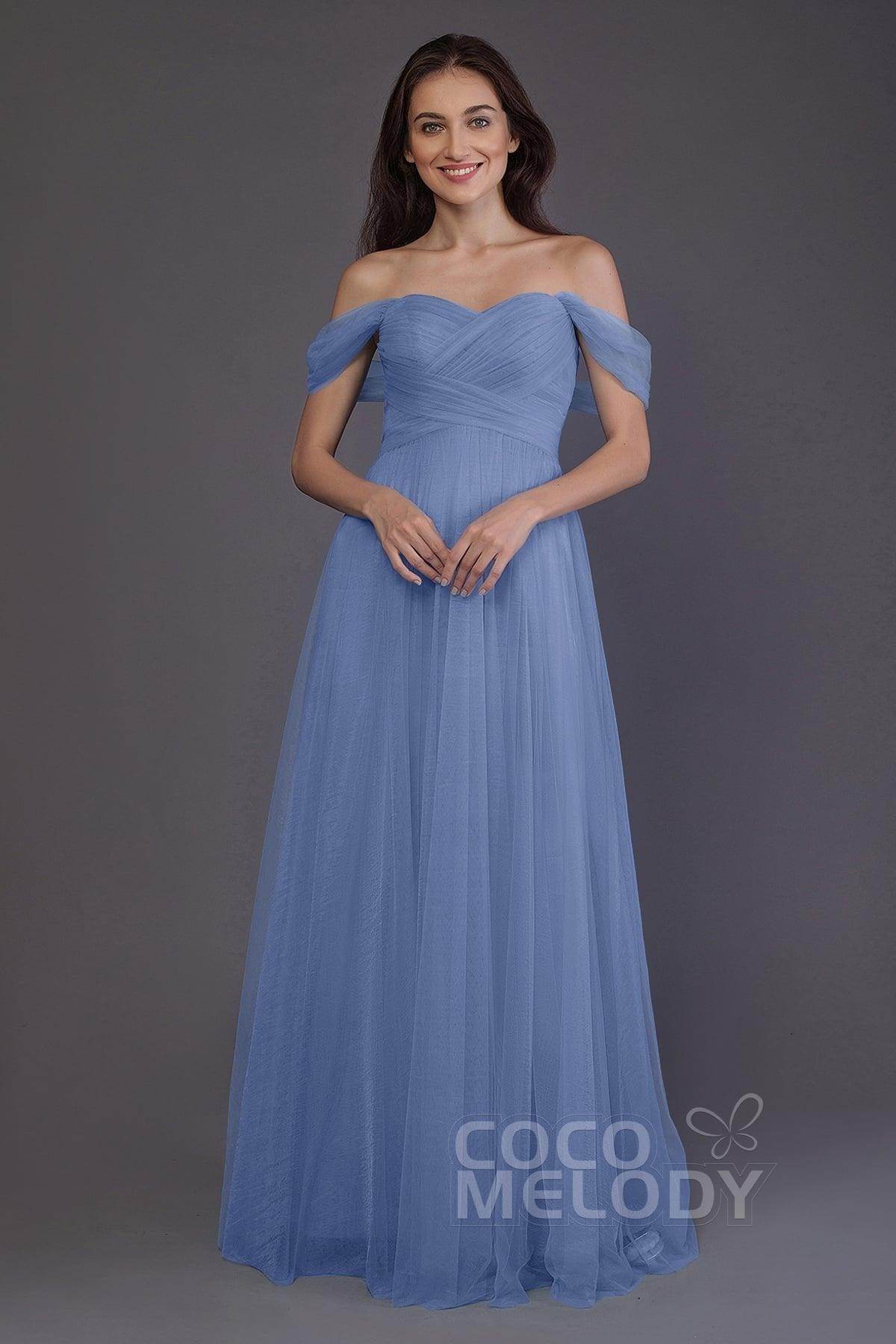 Sheath-Column Floor Length Tulle Bridesmaid Dress PR3512 - COCOMELODY