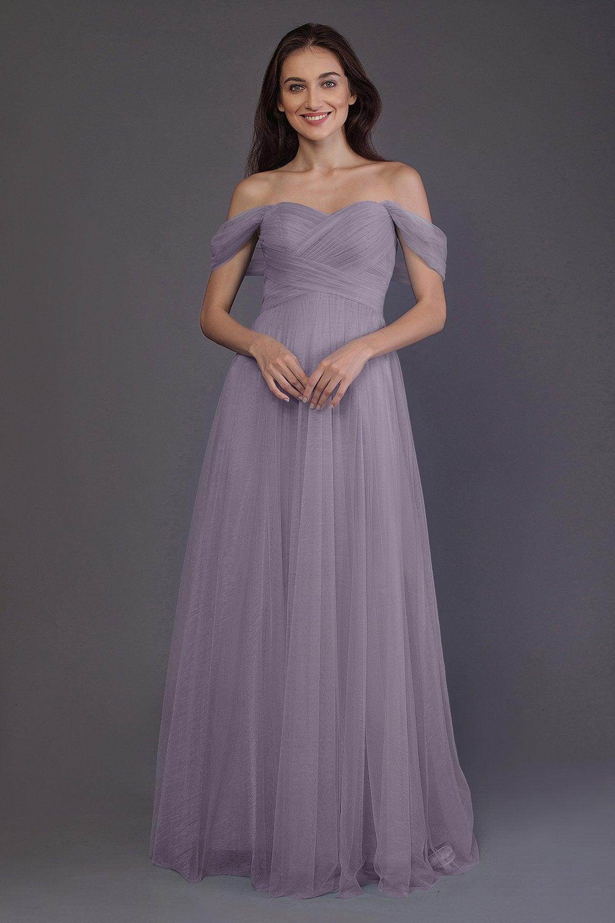 Sheath-Column Floor Length Tulle Bridesmaid Dress PR3512 - COCOMELODY