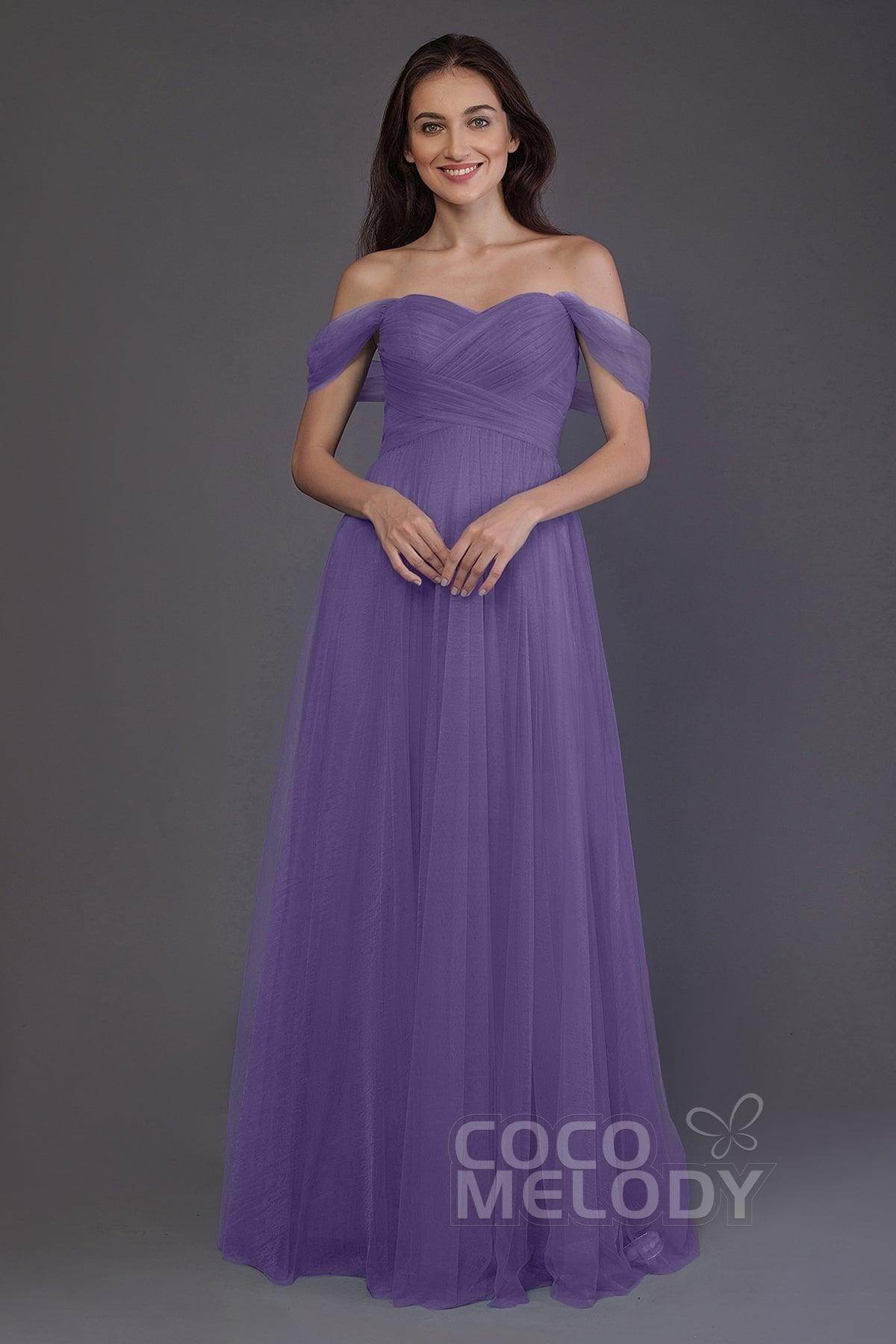 Sheath-Column Floor Length Tulle Bridesmaid Dress PR3512 - COCOMELODY