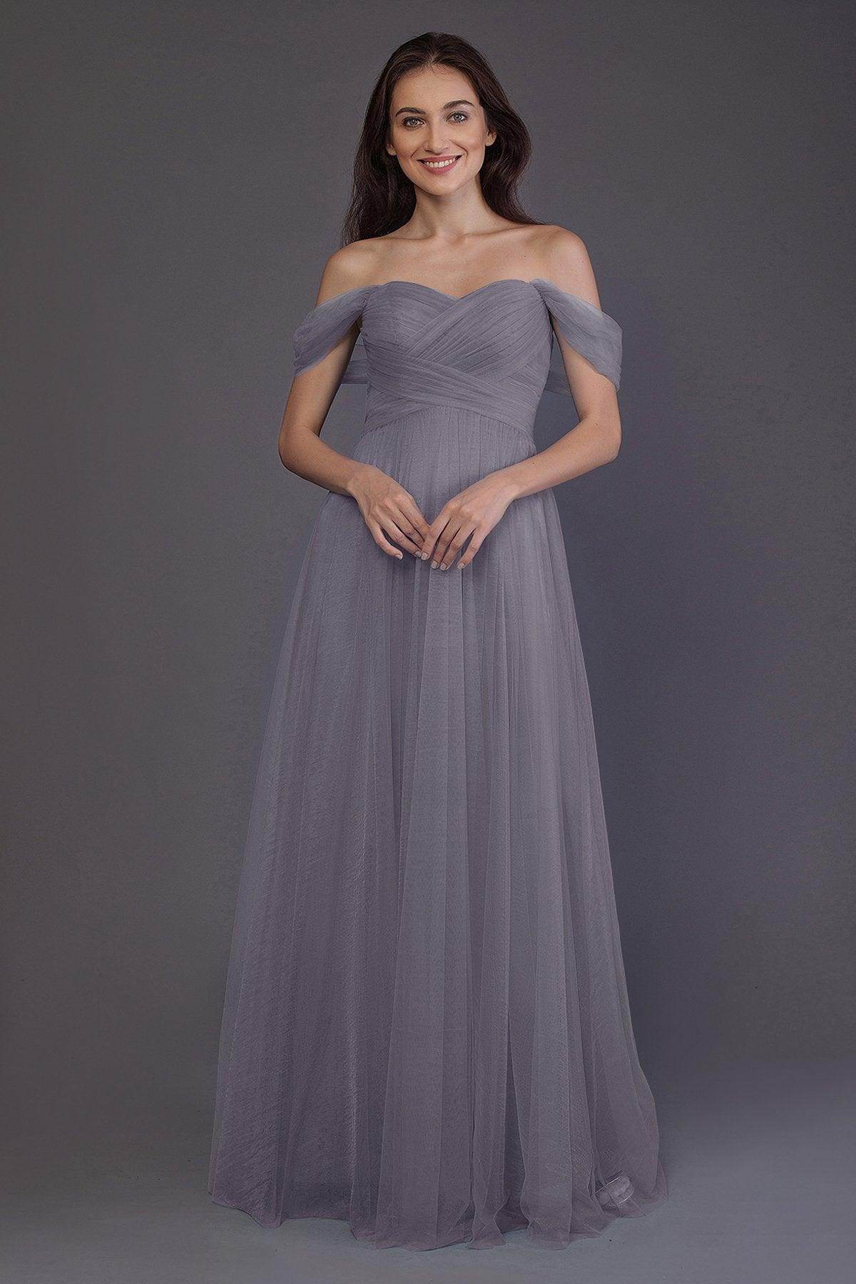 Sheath-Column Floor Length Tulle Bridesmaid Dress PR3512 - COCOMELODY