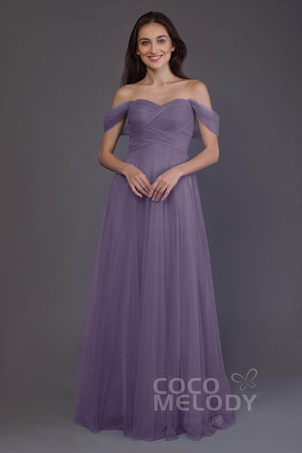 Sheath-Column Floor Length Tulle Bridesmaid Dress PR3512 - COCOMELODY