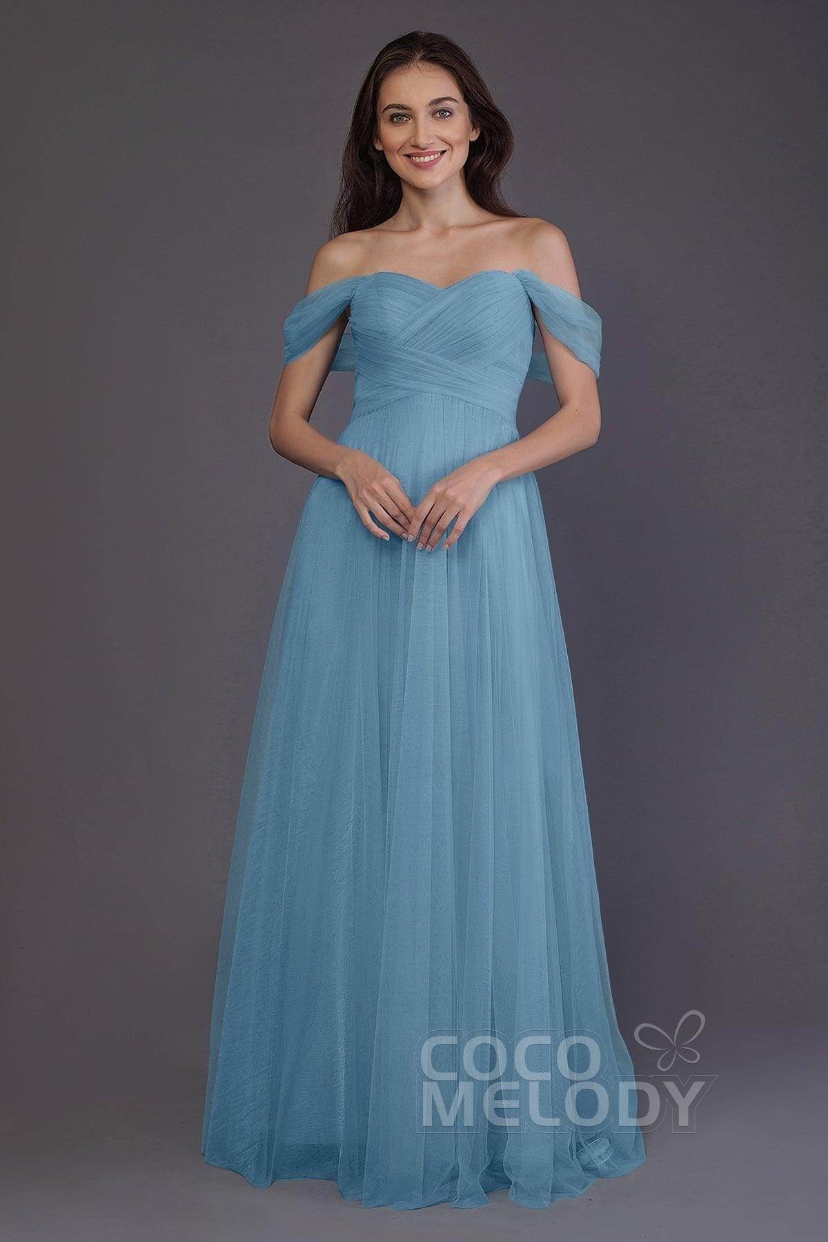 Sheath-Column Floor Length Tulle Bridesmaid Dress PR3512 - COCOMELODY