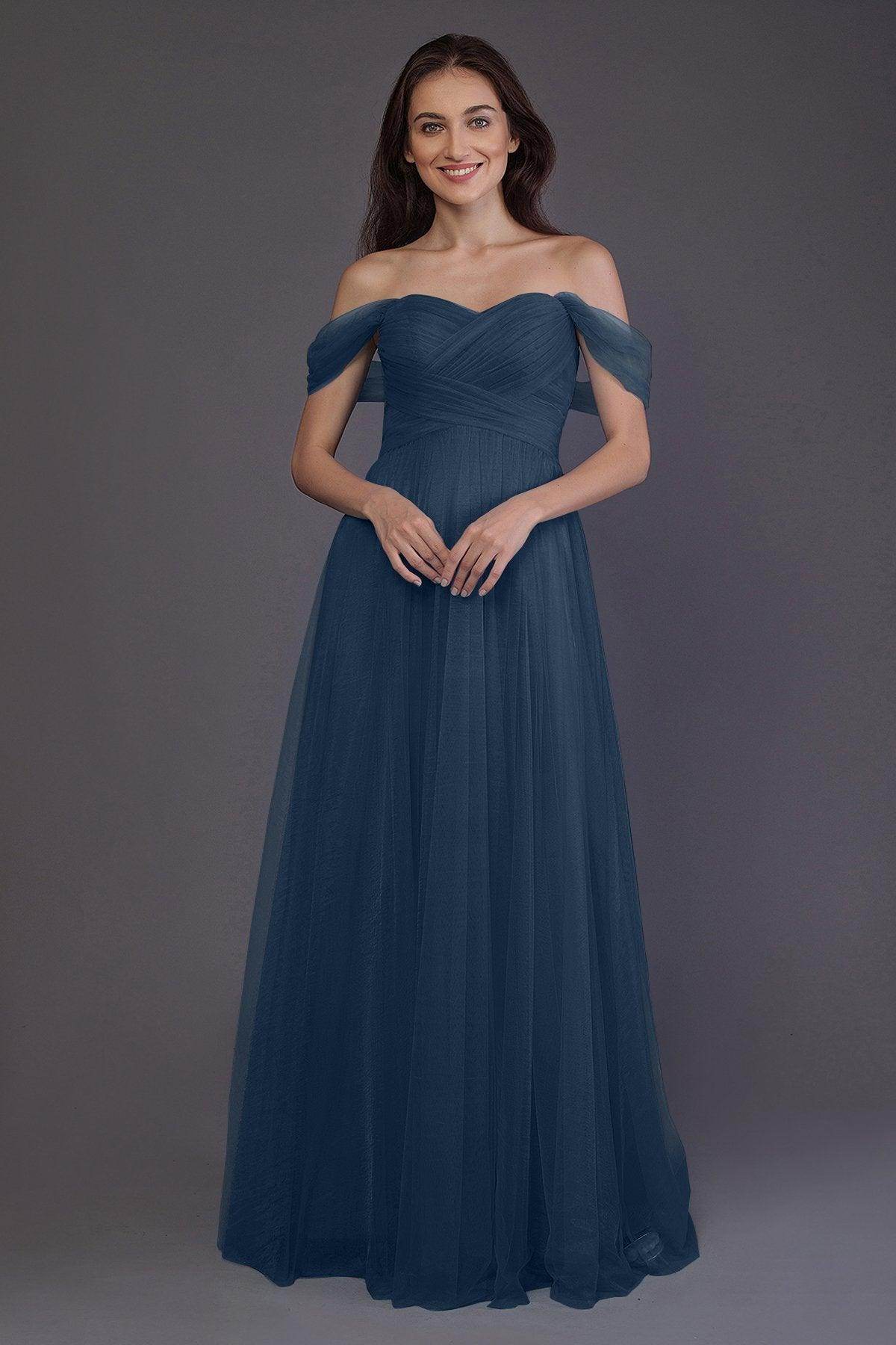 Sheath-Column Floor Length Tulle Bridesmaid Dress PR3512 - COCOMELODY