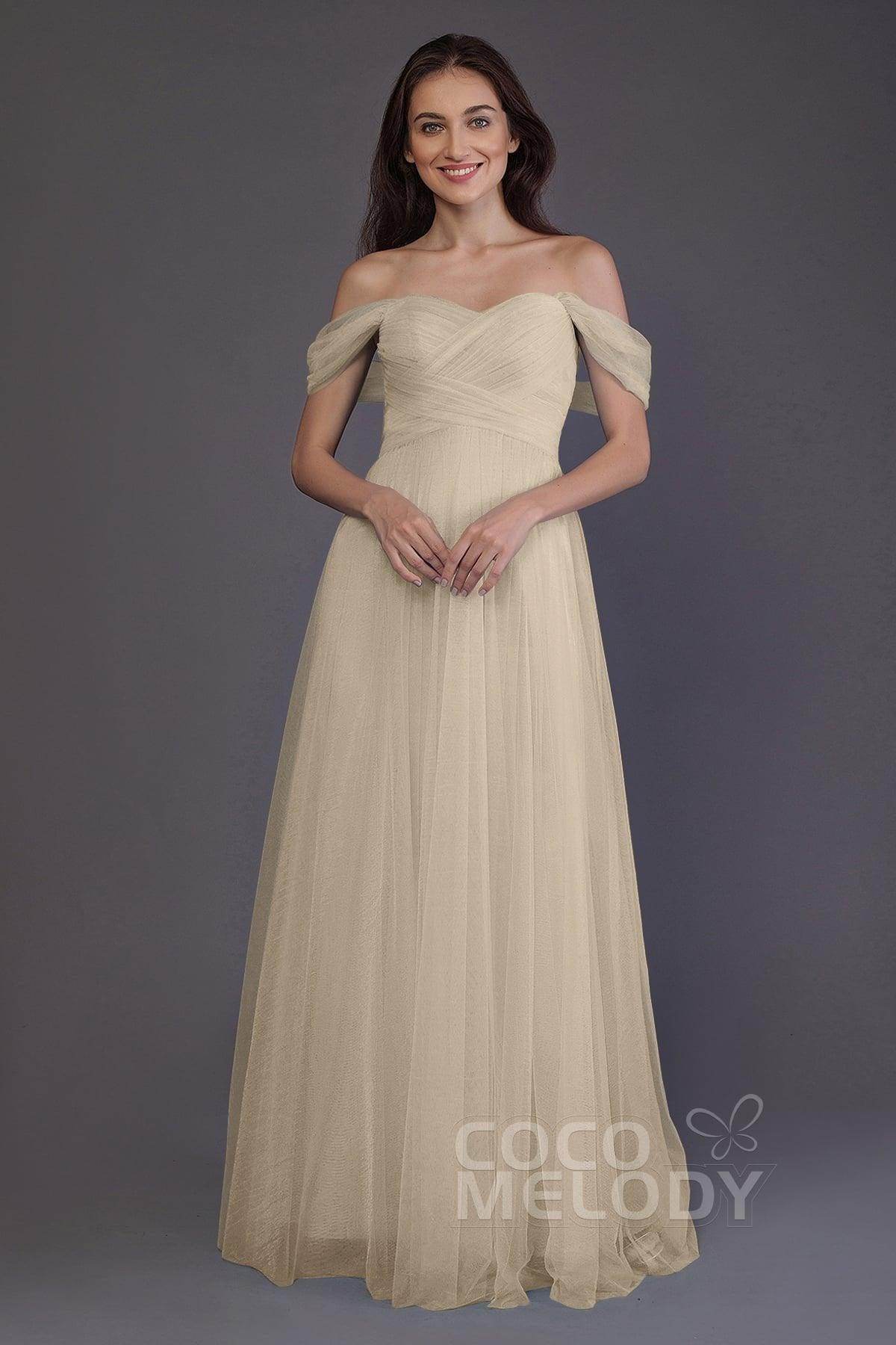 Sheath-Column Floor Length Tulle Bridesmaid Dress PR3512 - COCOMELODY