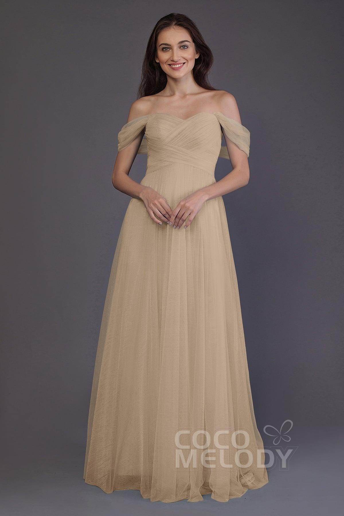 Sheath-Column Floor Length Tulle Bridesmaid Dress PR3512 - COCOMELODY
