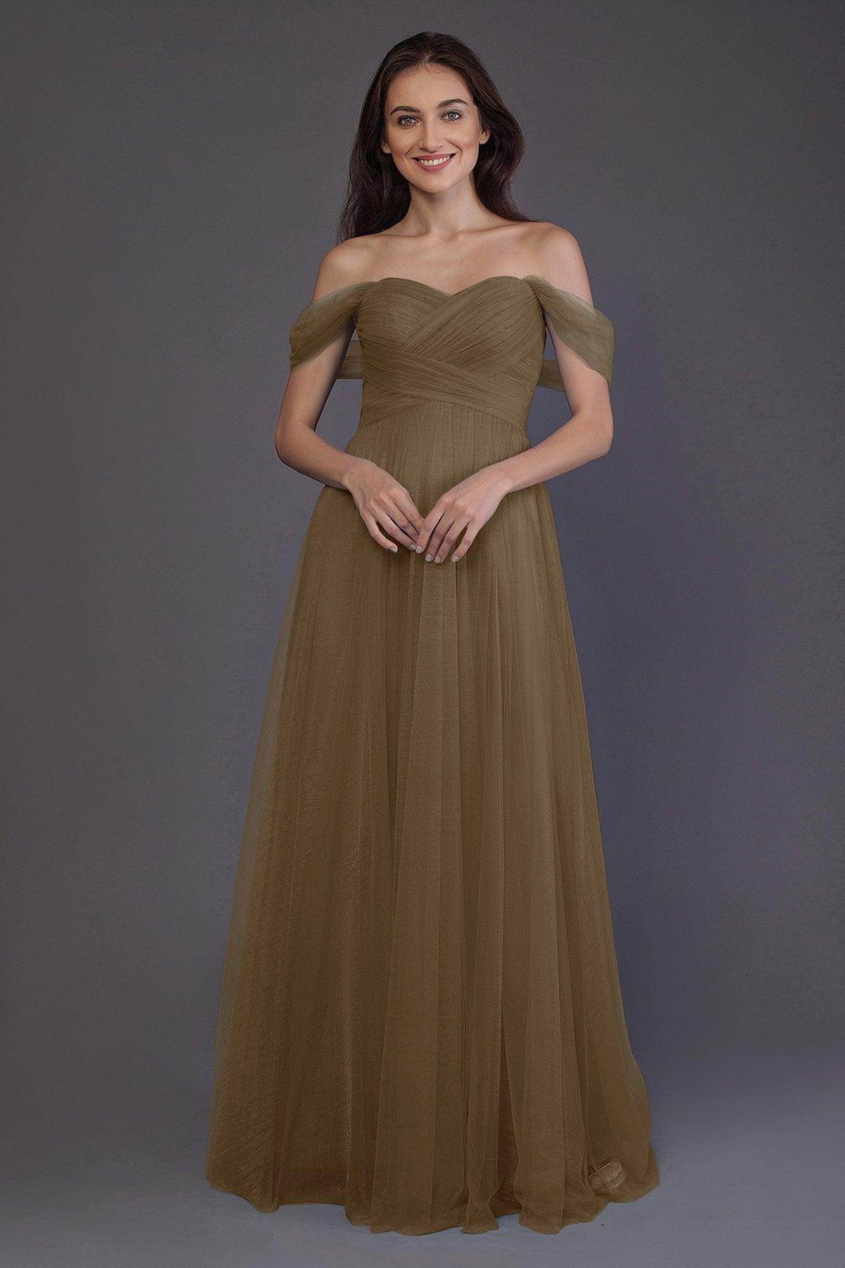 Sheath-Column Floor Length Tulle Bridesmaid Dress PR3512 - COCOMELODY