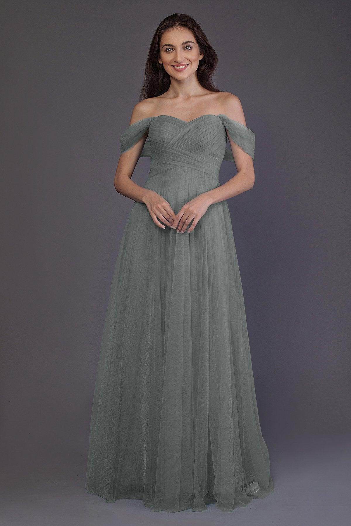 Sheath-Column Floor Length Tulle Bridesmaid Dress PR3512 - COCOMELODY