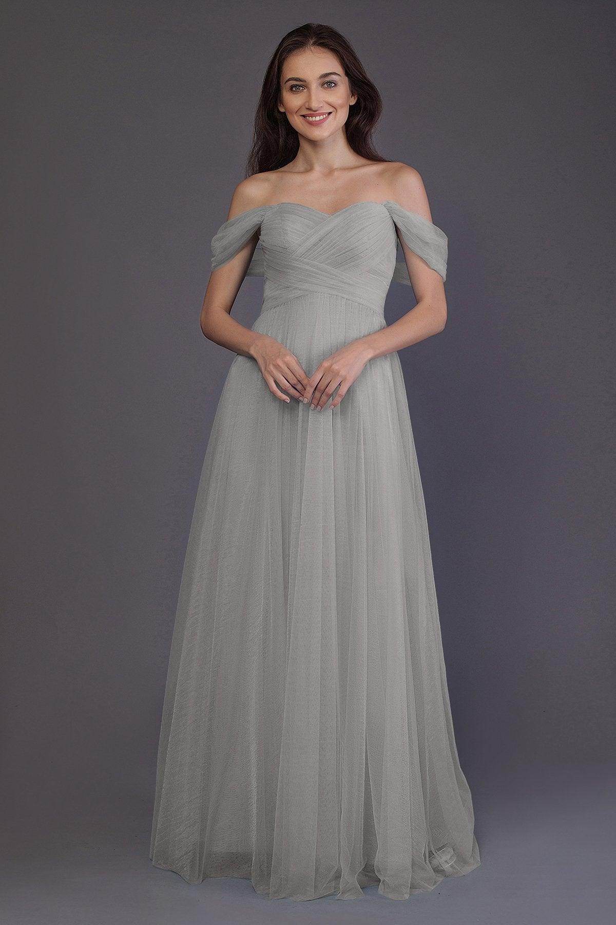 Sheath-Column Floor Length Tulle Bridesmaid Dress PR3512 - COCOMELODY