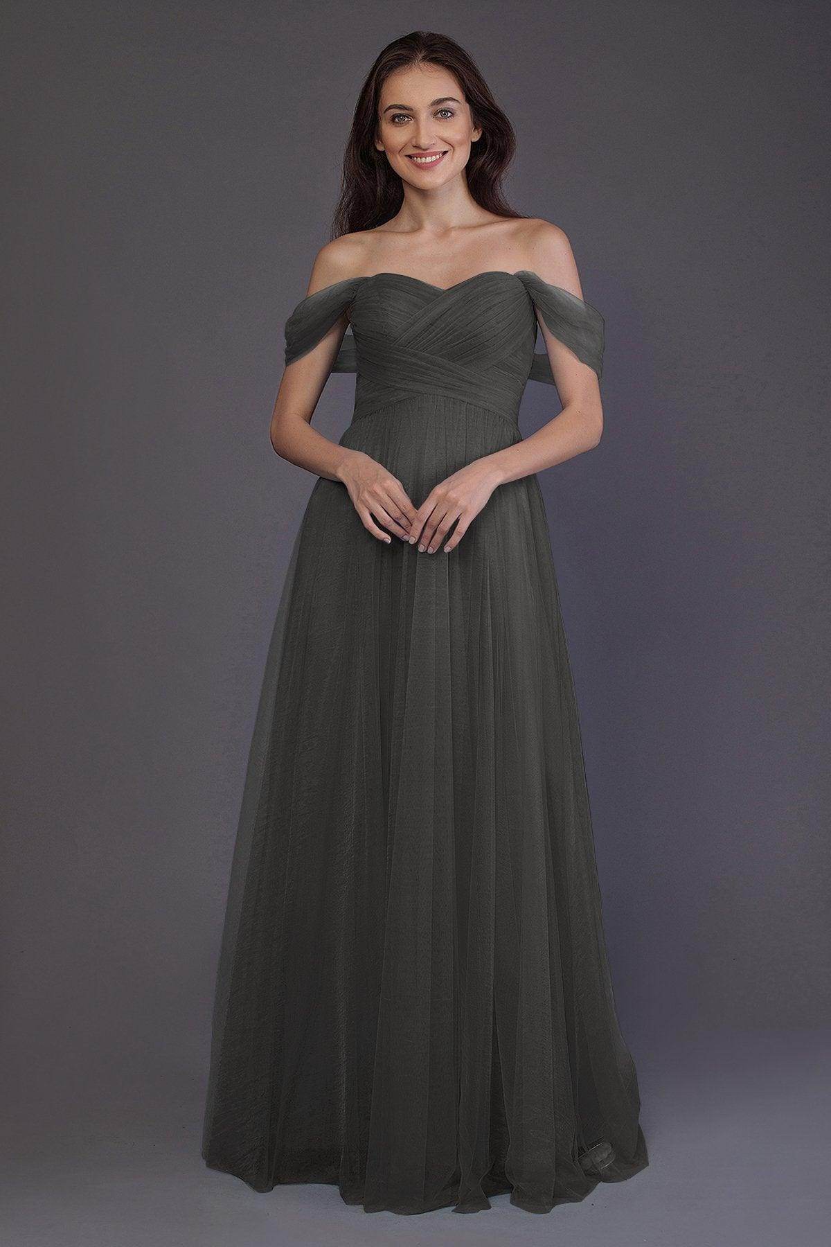 Sheath-Column Floor Length Tulle Bridesmaid Dress PR3512 - COCOMELODY