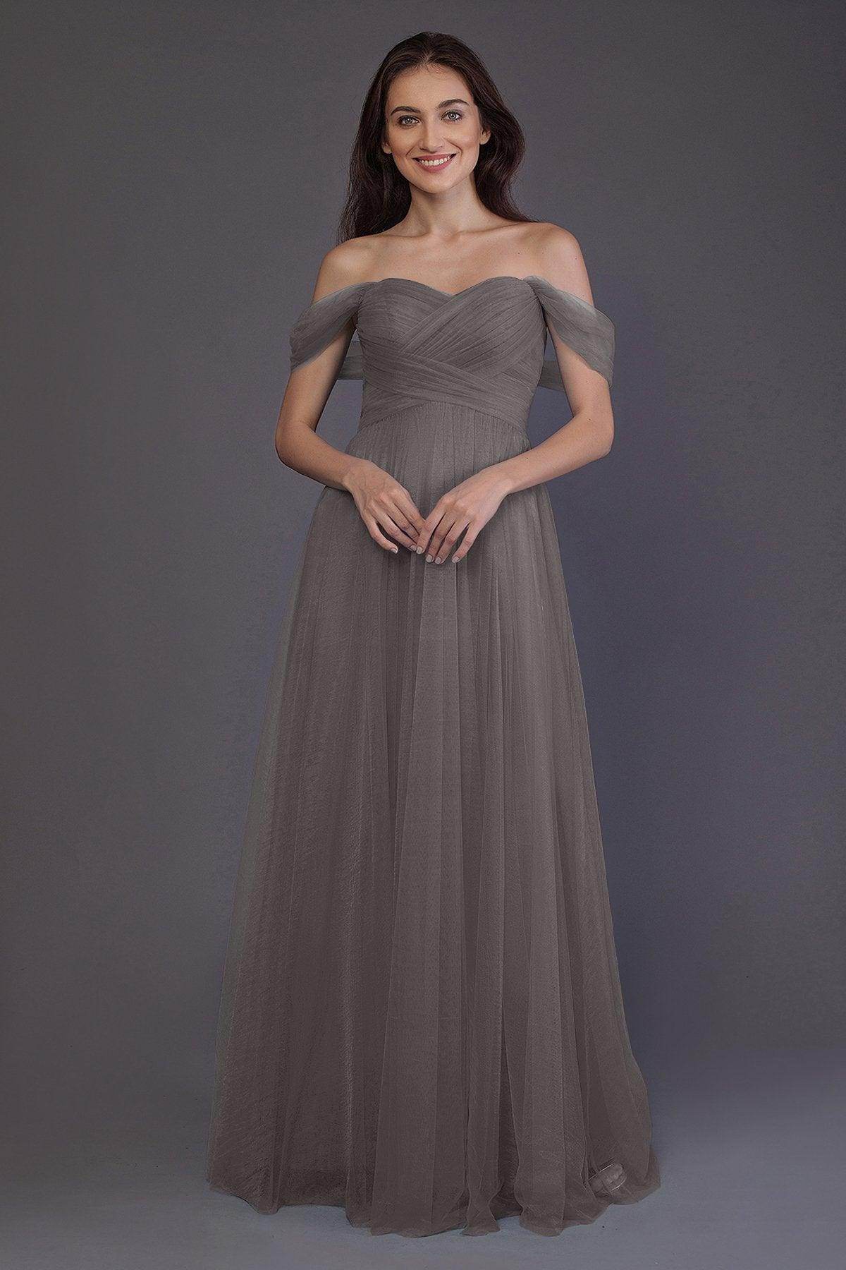 Sheath-Column Floor Length Tulle Bridesmaid Dress PR3512 - COCOMELODY