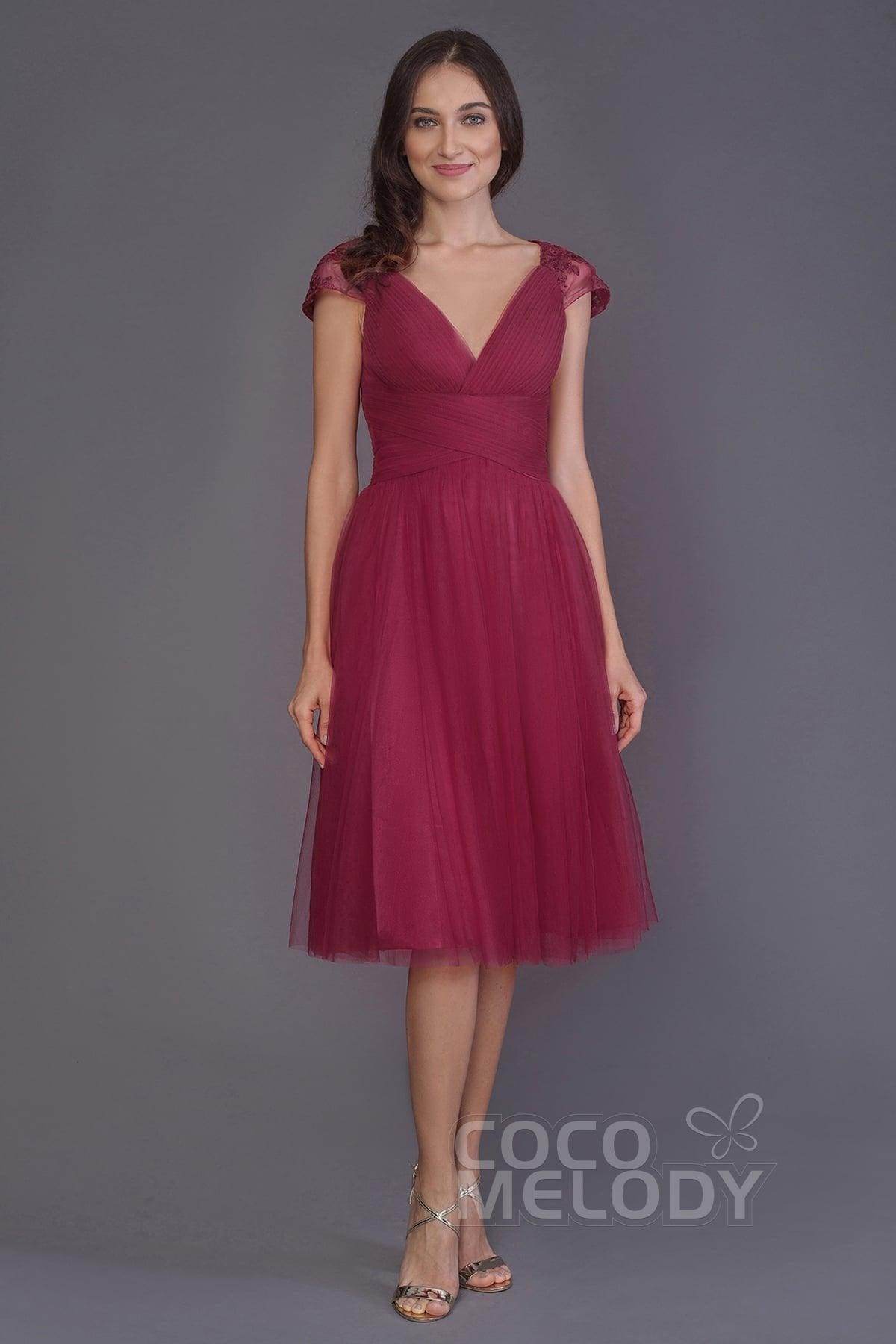 A-Line Knee Length Tulle Bridesmaid Dress PR3515CR - COCOMELODY