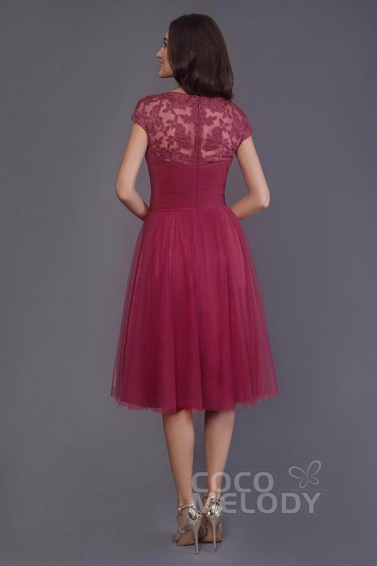 A-Line Knee Length Tulle Bridesmaid Dress PR3515CR - COCOMELODY