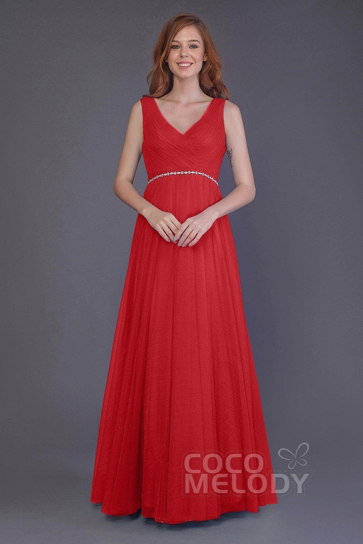 Sheath-Column Floor Length Tulle Bridesmaid Dress PR3518 - COCOMELODY