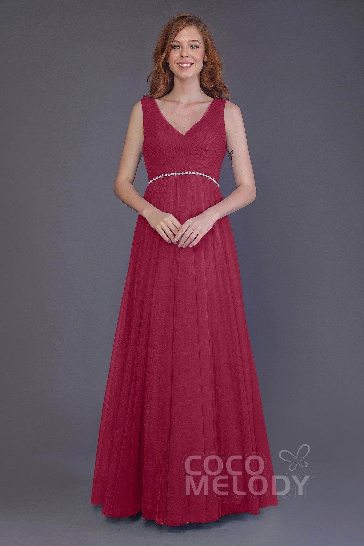 Sheath-Column Floor Length Tulle Bridesmaid Dress PR3518 - COCOMELODY