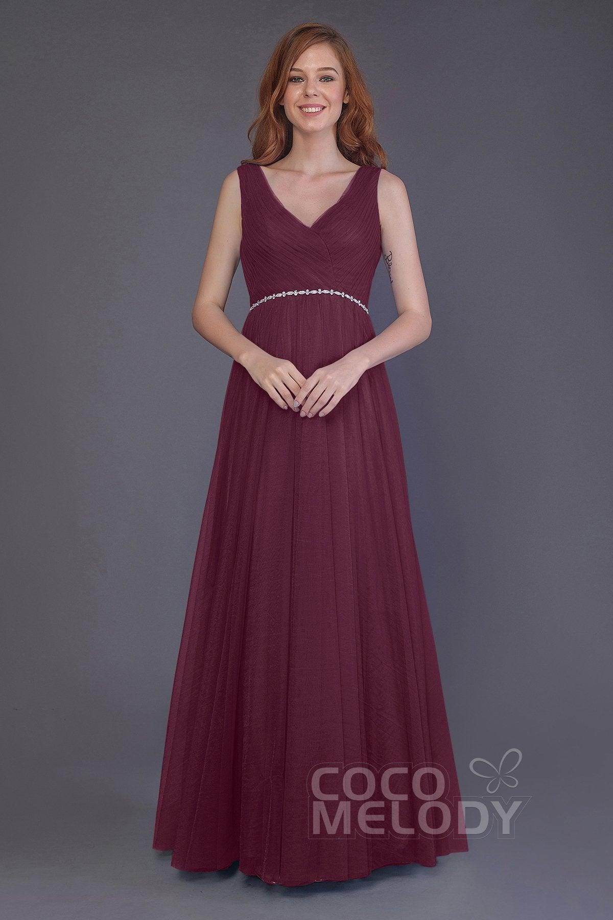 Sheath-Column Floor Length Tulle Bridesmaid Dress PR3518 - COCOMELODY