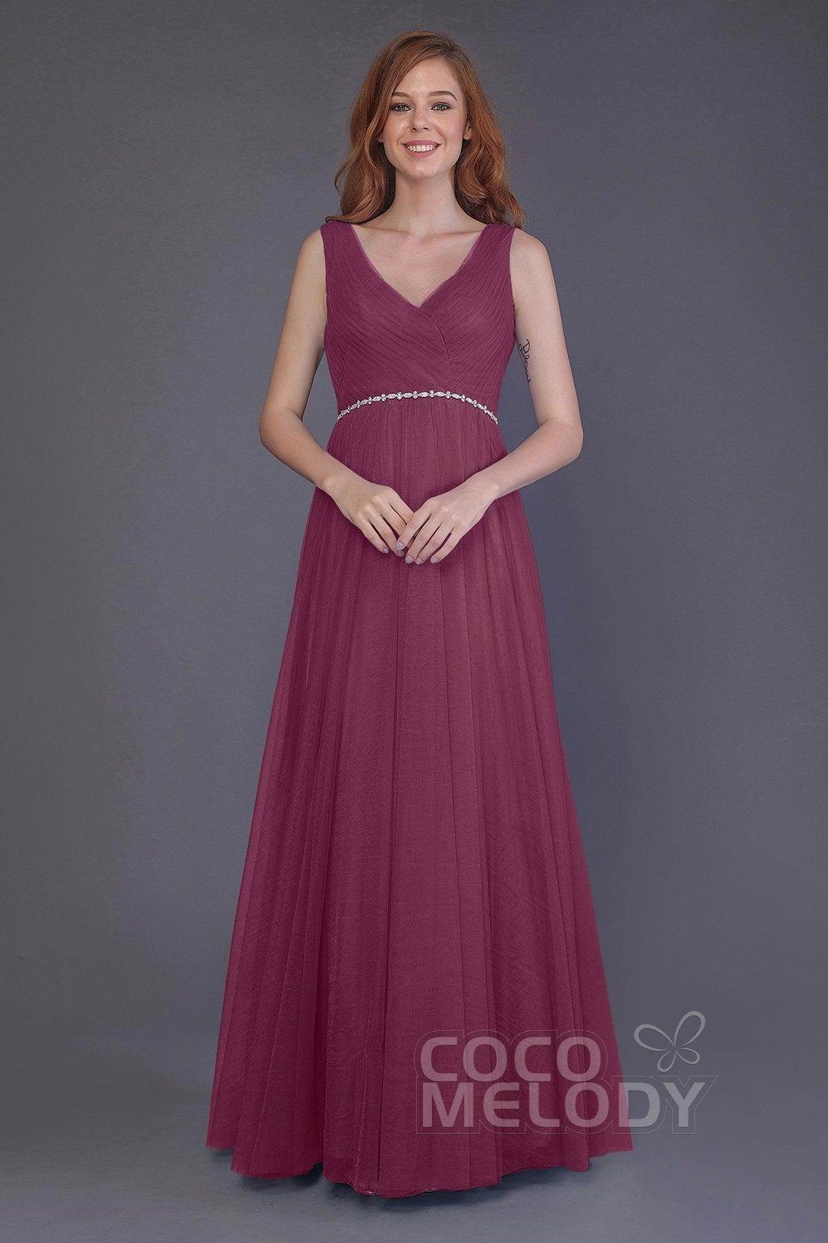 Sheath-Column Floor Length Tulle Bridesmaid Dress PR3518 - COCOMELODY