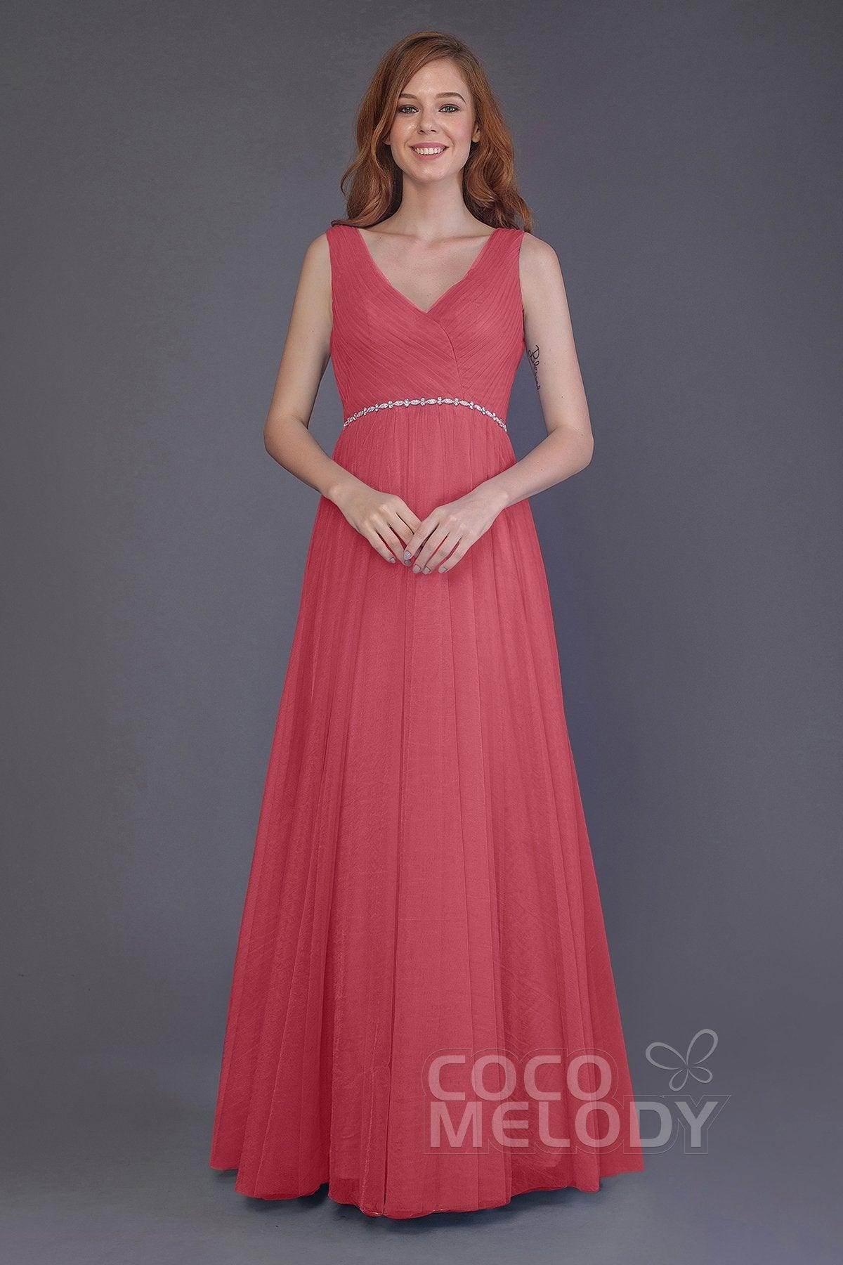 Sheath-Column Floor Length Tulle Bridesmaid Dress PR3518 - COCOMELODY