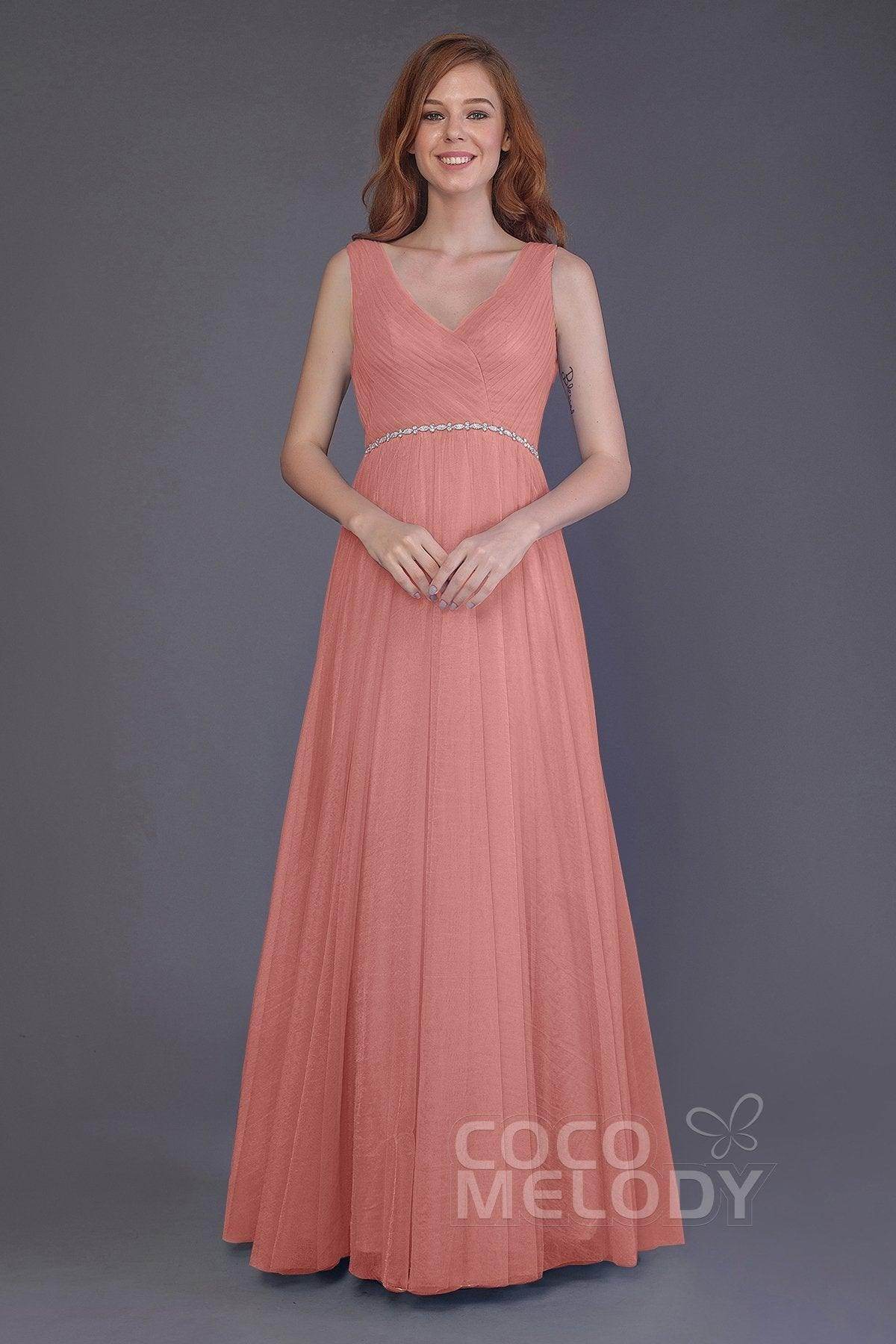Sheath-Column Floor Length Tulle Bridesmaid Dress PR3518 - COCOMELODY
