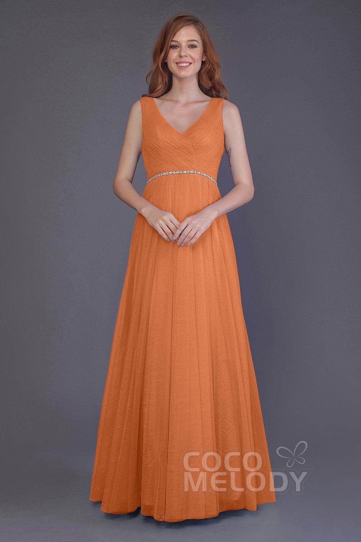 Sheath-Column Floor Length Tulle Bridesmaid Dress PR3518 - COCOMELODY