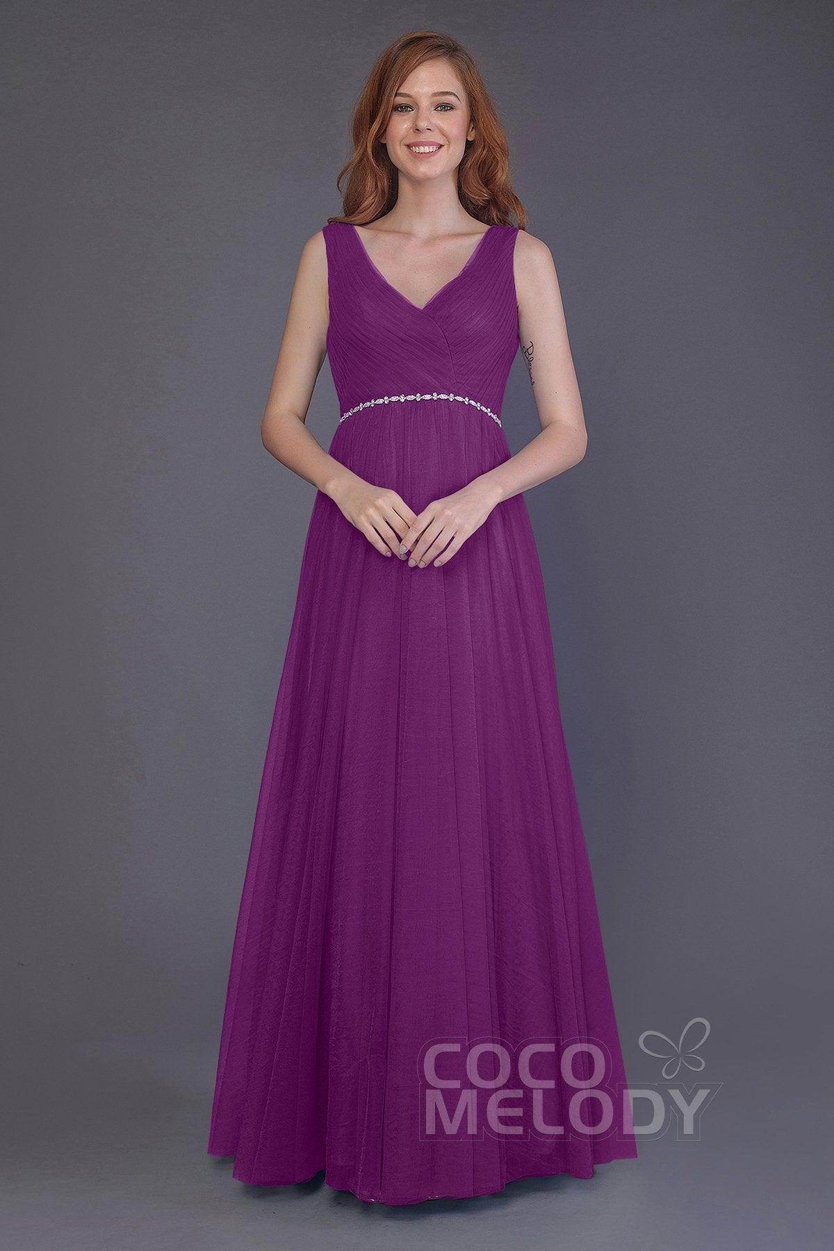 Sheath-Column Floor Length Tulle Bridesmaid Dress PR3518 - COCOMELODY