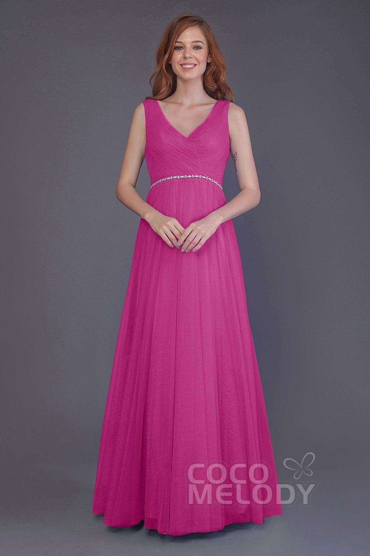 Sheath-Column Floor Length Tulle Bridesmaid Dress PR3518 - COCOMELODY