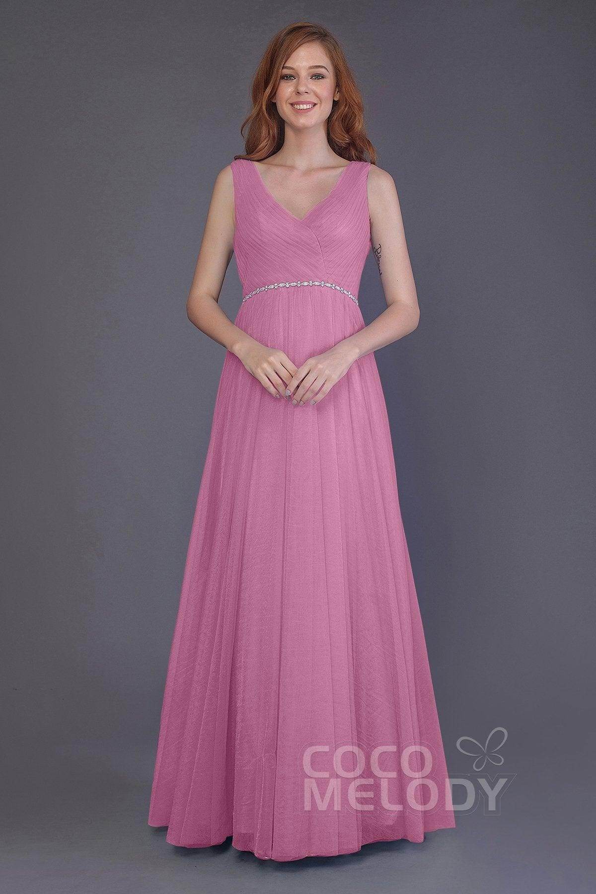 Sheath-Column Floor Length Tulle Bridesmaid Dress PR3518 - COCOMELODY