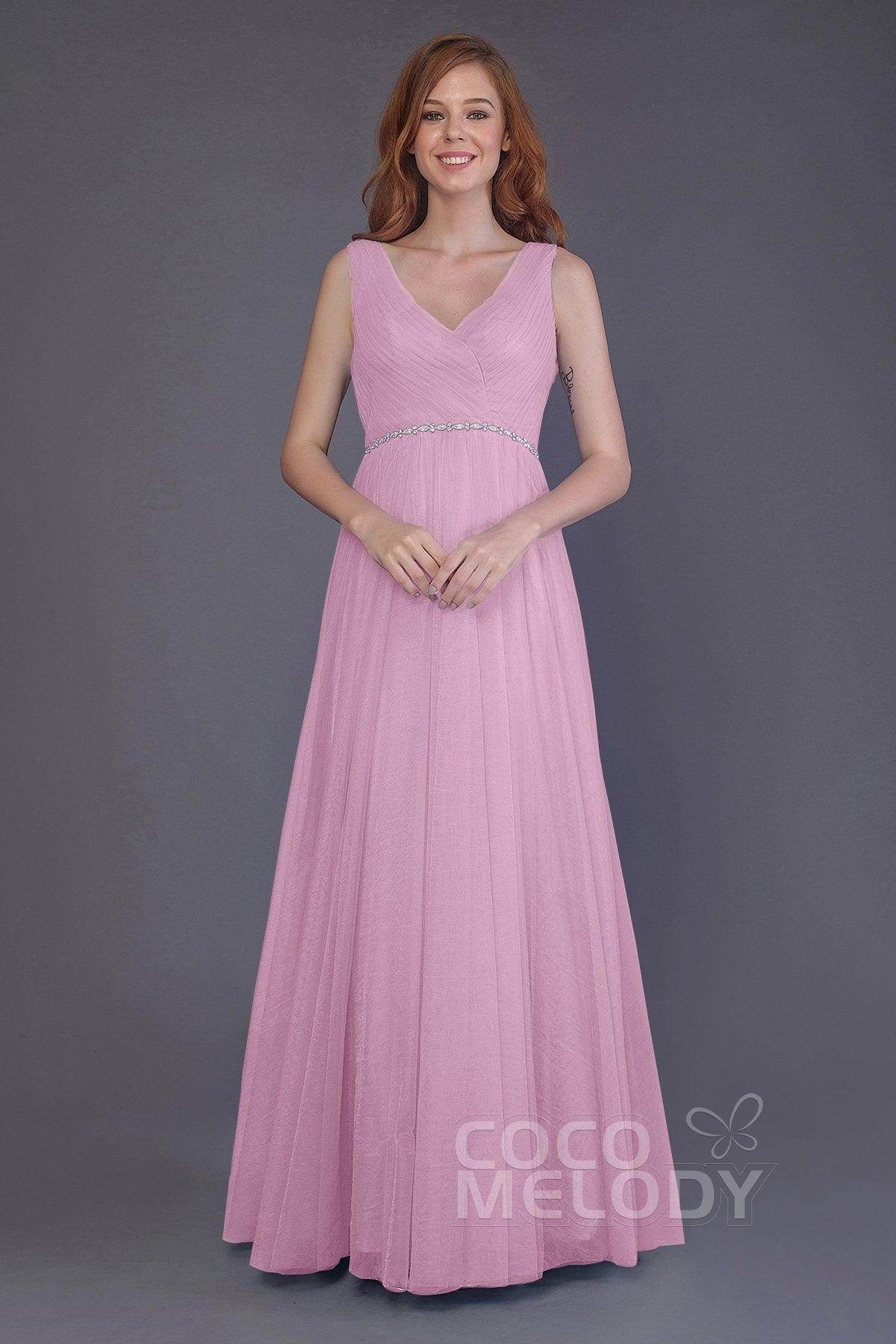 Sheath-Column Floor Length Tulle Bridesmaid Dress PR3518 - COCOMELODY