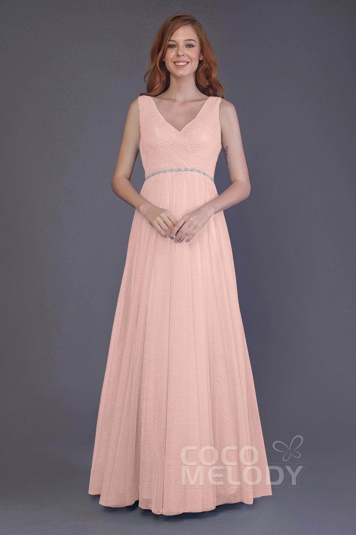 Sheath-Column Floor Length Tulle Bridesmaid Dress PR3518 - COCOMELODY