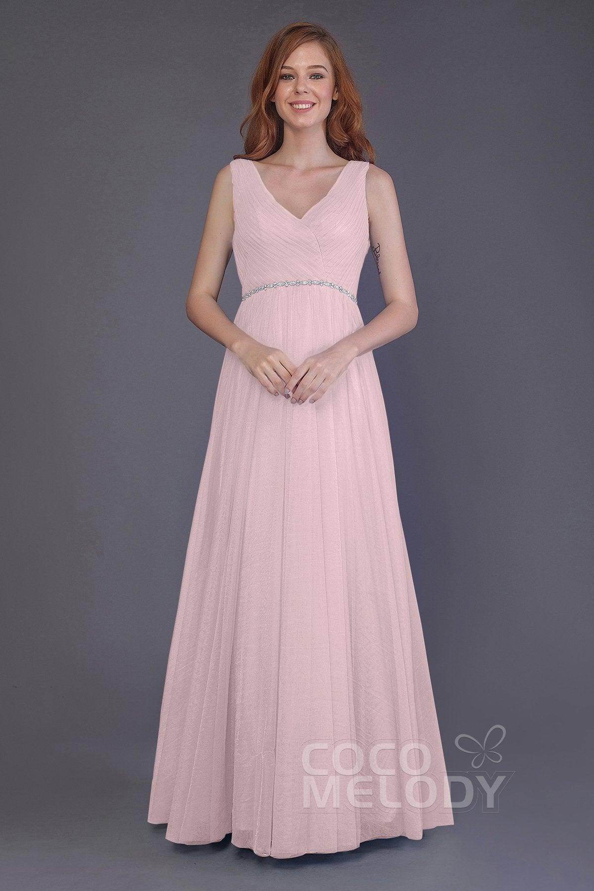 Sheath-Column Floor Length Tulle Bridesmaid Dress PR3518 - COCOMELODY