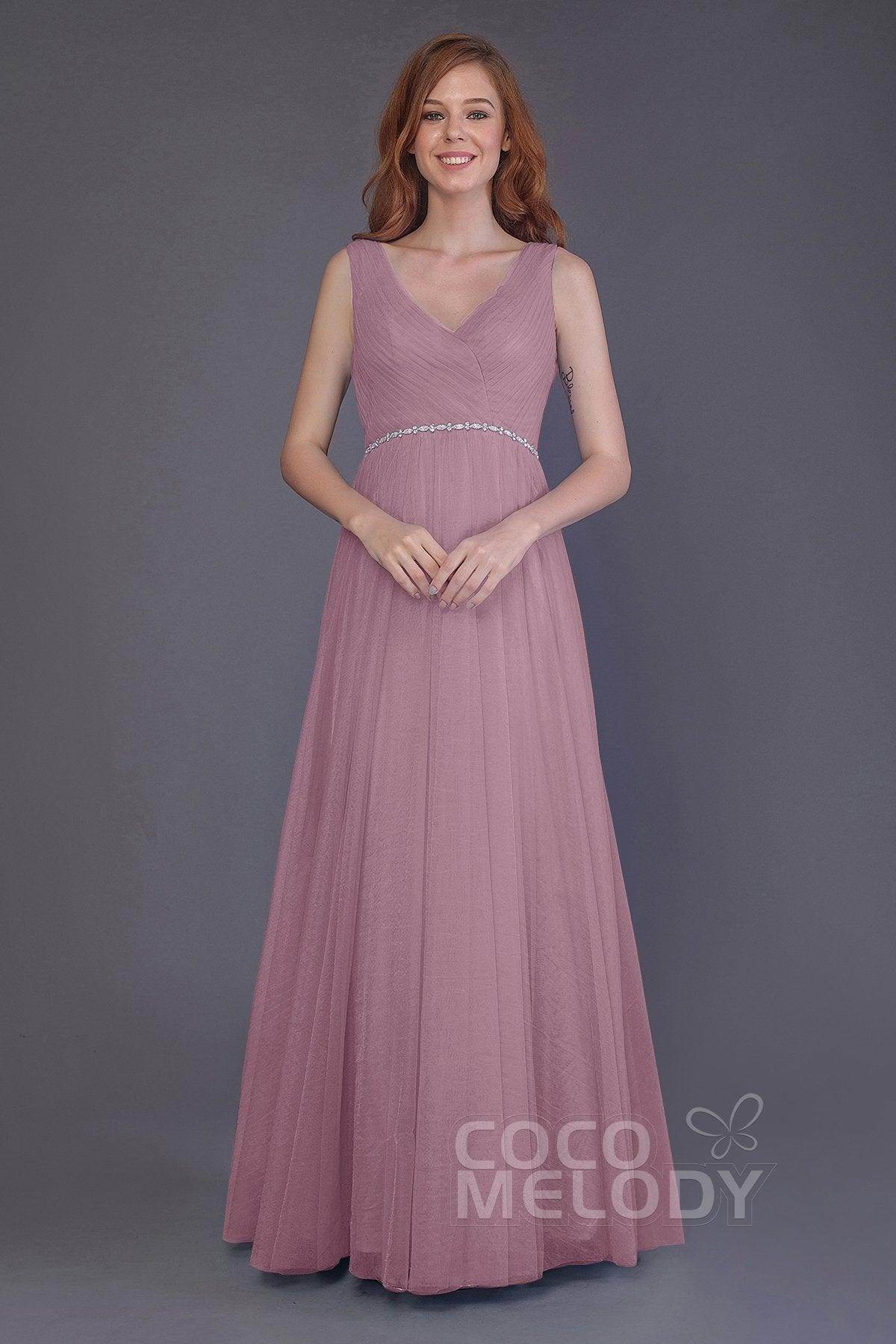 Sheath-Column Floor Length Tulle Bridesmaid Dress PR3518 - COCOMELODY