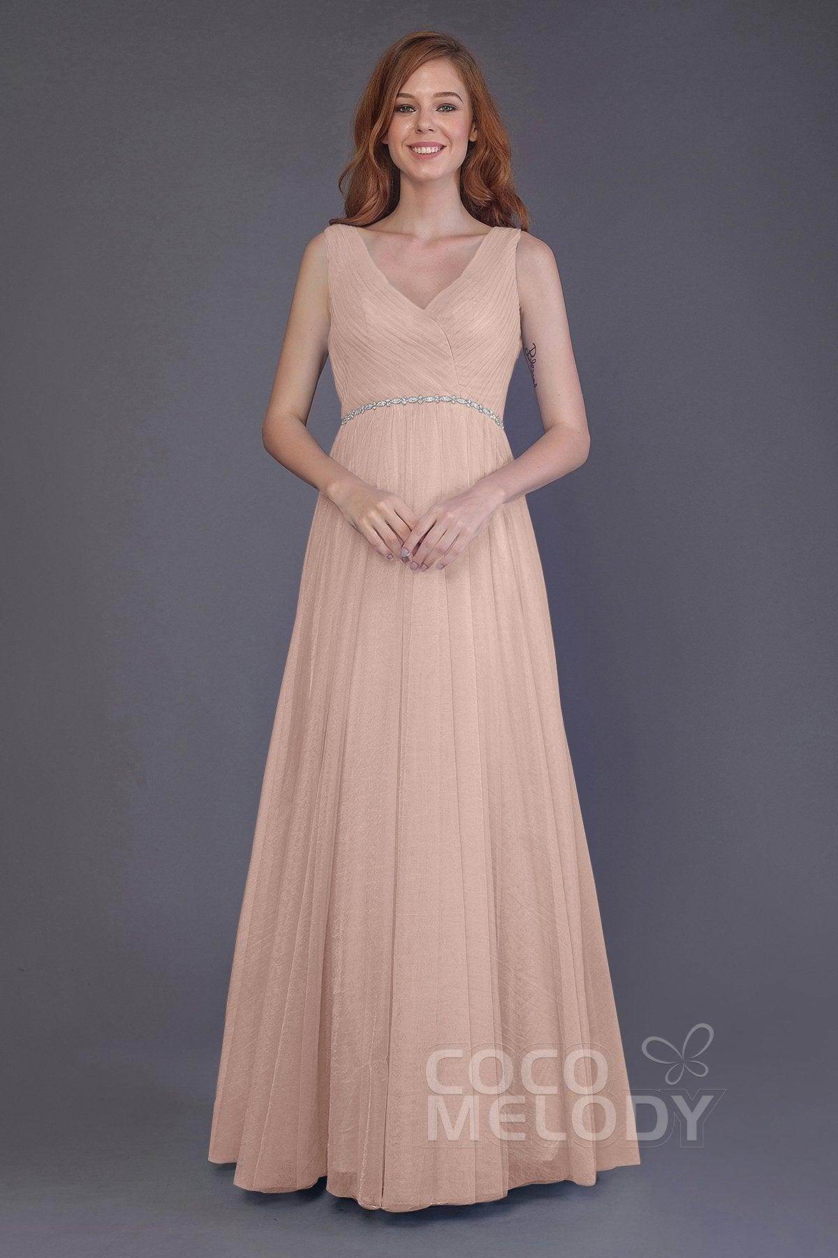 Sheath-Column Floor Length Tulle Bridesmaid Dress PR3518 - COCOMELODY