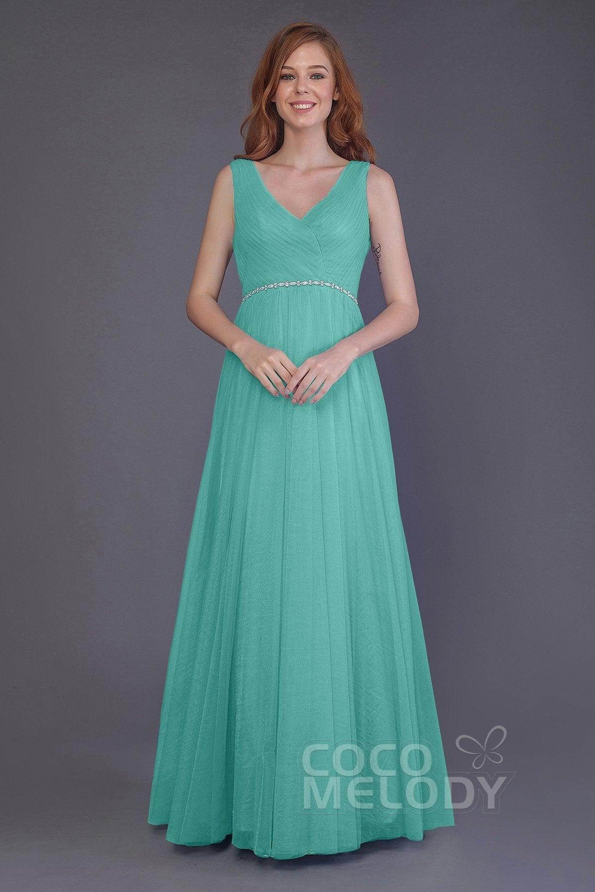 Sheath-Column Floor Length Tulle Bridesmaid Dress PR3518 - COCOMELODY