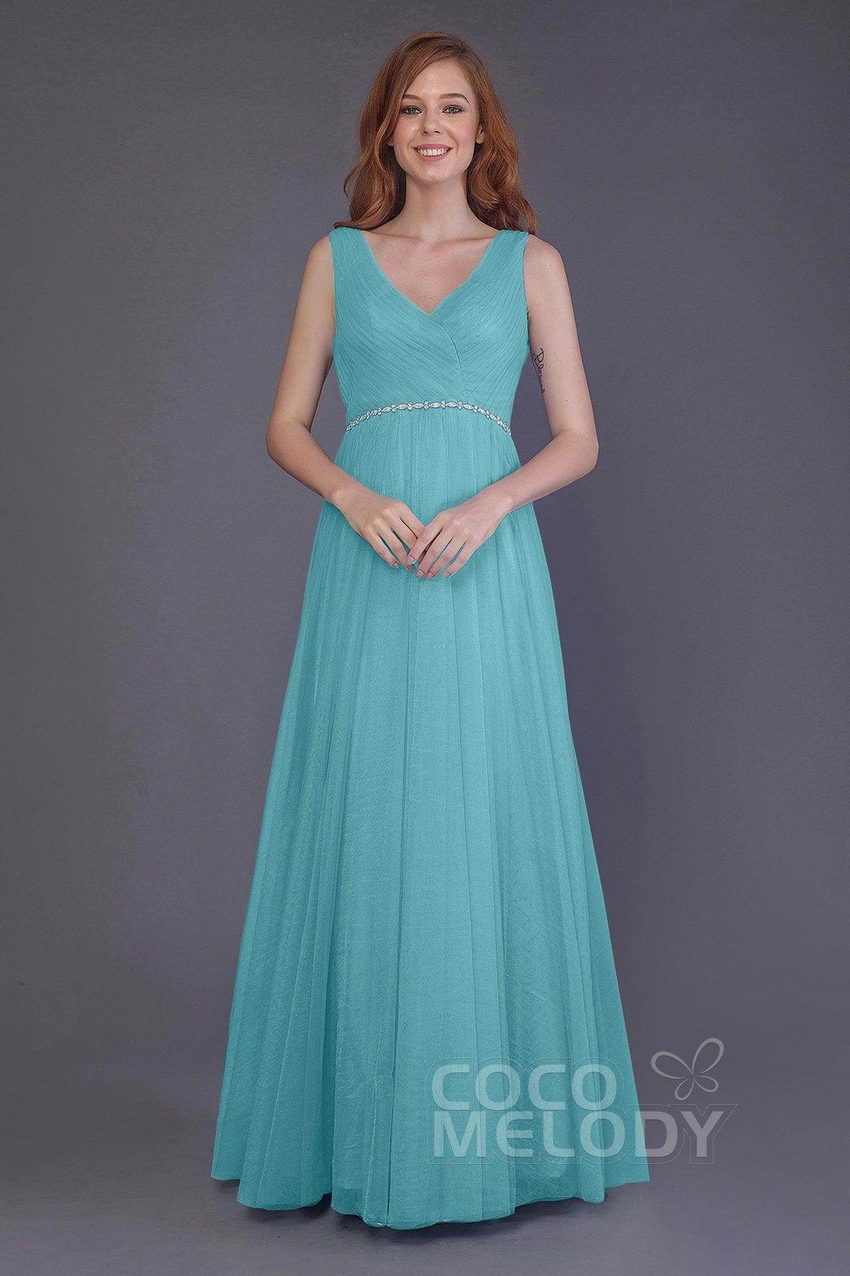 Sheath-Column Floor Length Tulle Bridesmaid Dress PR3518 - COCOMELODY
