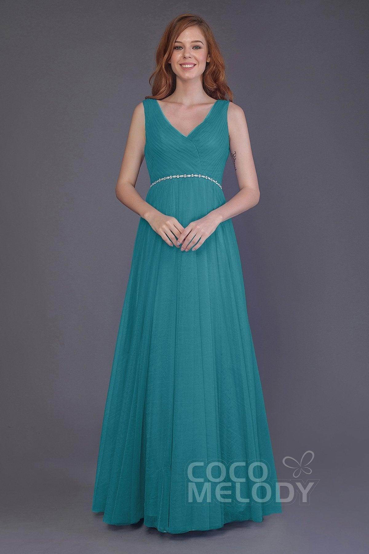 Sheath-Column Floor Length Tulle Bridesmaid Dress PR3518 - COCOMELODY