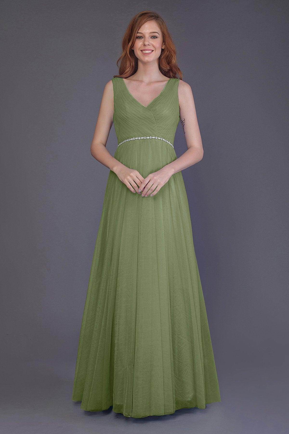Sheath-Column Floor Length Tulle Bridesmaid Dress PR3518 - COCOMELODY
