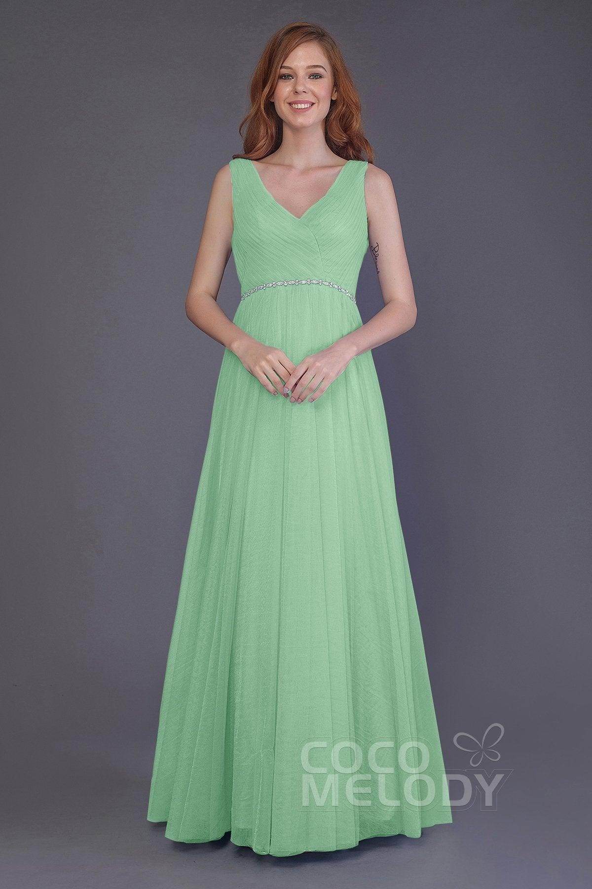 Sheath-Column Floor Length Tulle Bridesmaid Dress PR3518 - COCOMELODY