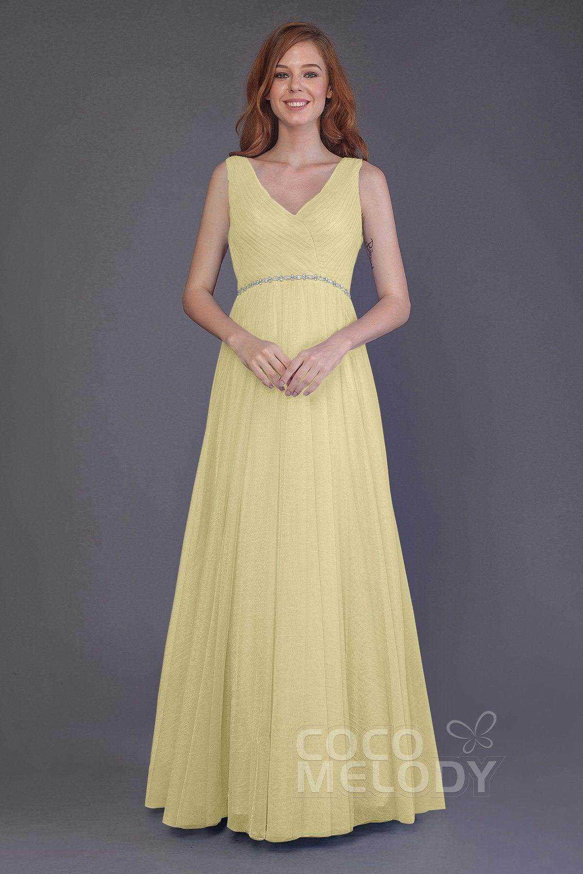 Sheath-Column Floor Length Tulle Bridesmaid Dress PR3518 - COCOMELODY