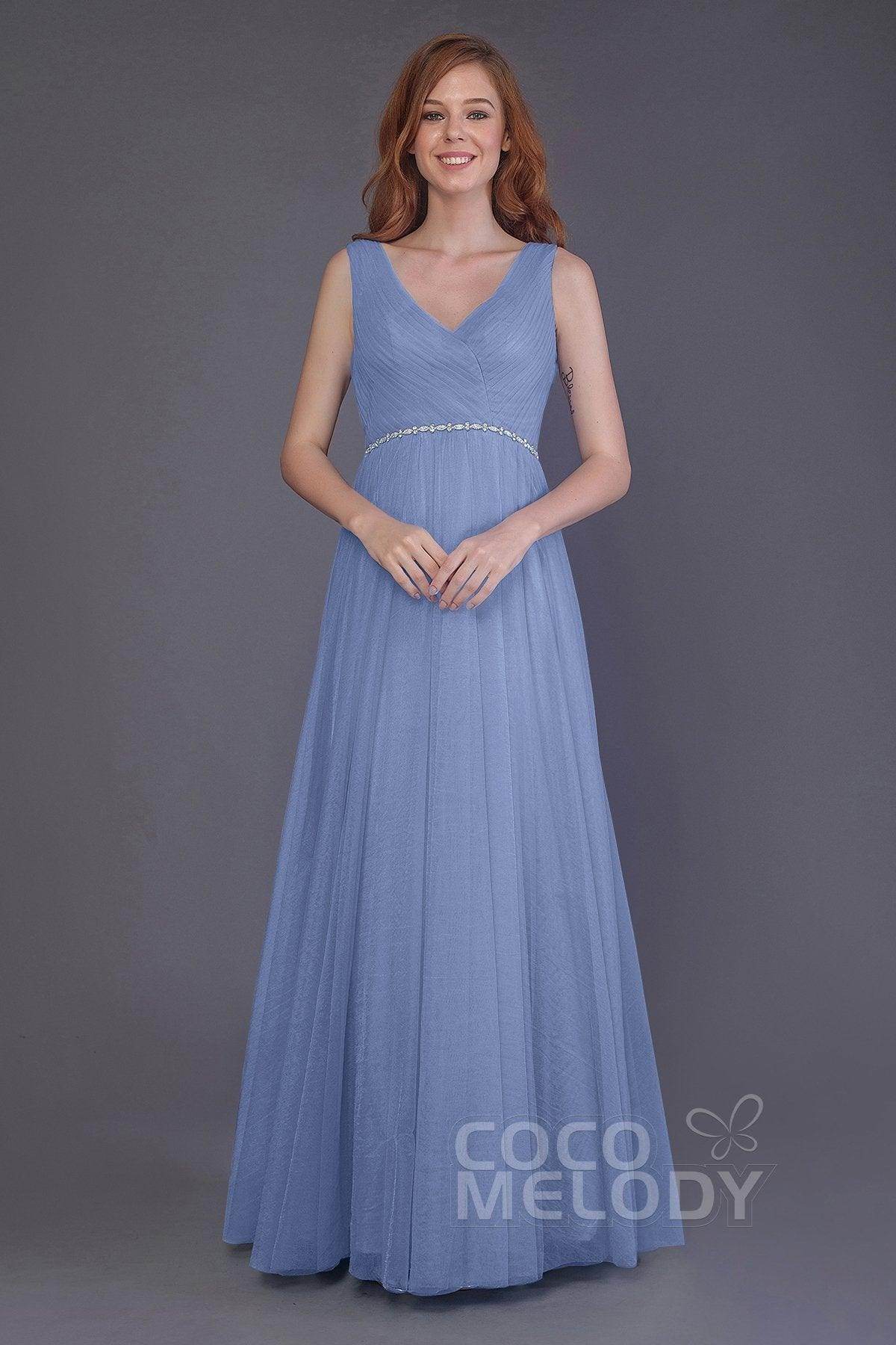 Sheath-Column Floor Length Tulle Bridesmaid Dress PR3518 - COCOMELODY