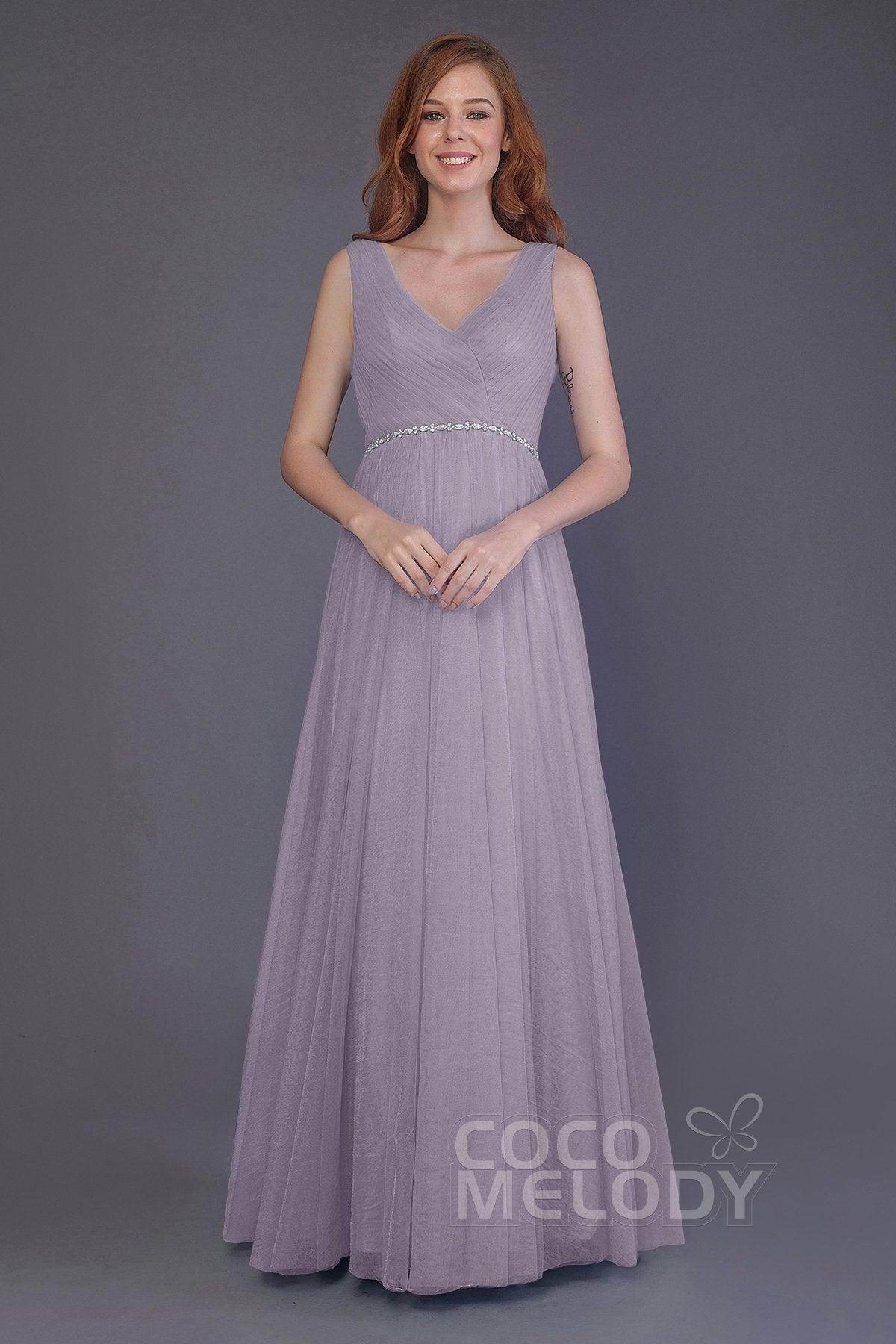 Sheath-Column Floor Length Tulle Bridesmaid Dress PR3518 - COCOMELODY