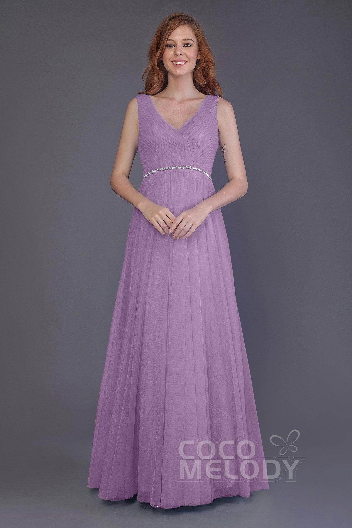 Sheath-Column Floor Length Tulle Bridesmaid Dress PR3518 - COCOMELODY
