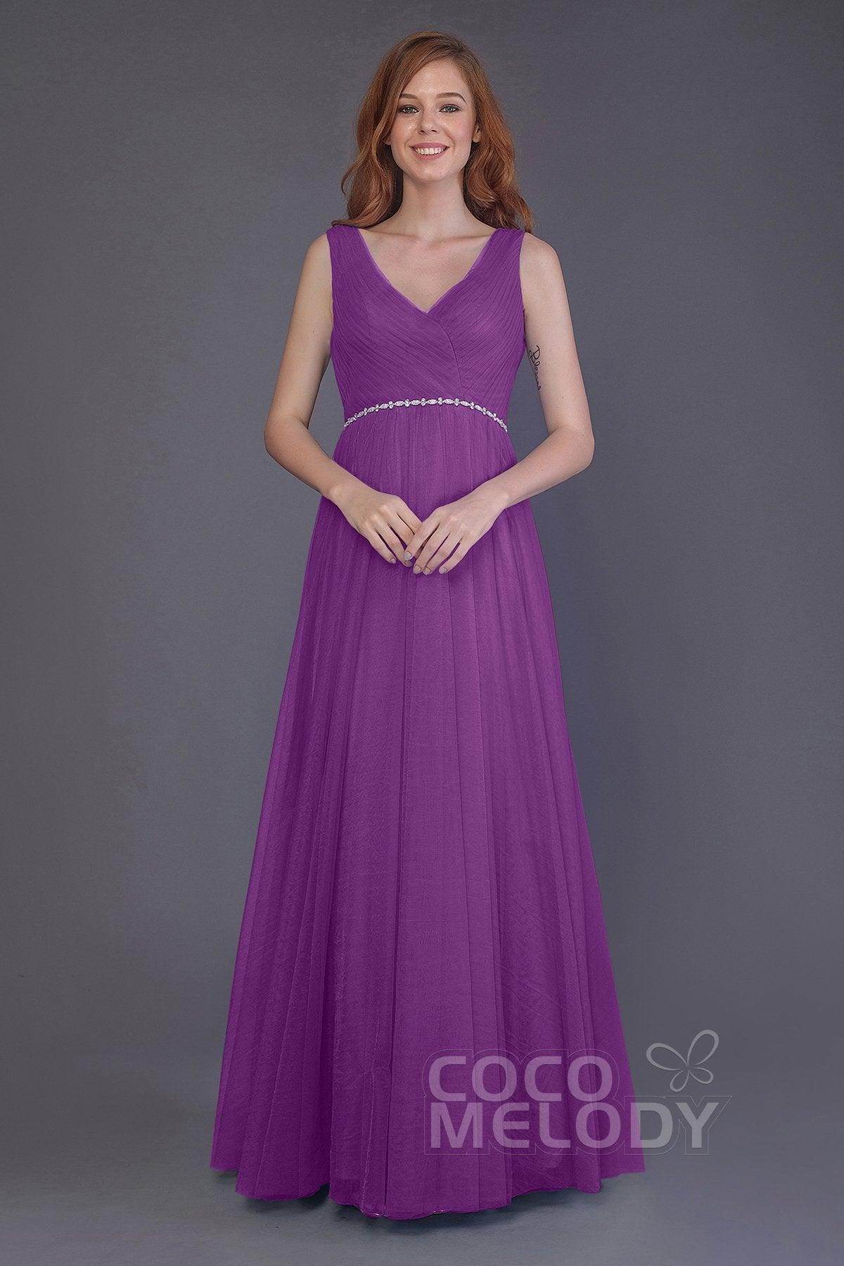 Sheath-Column Floor Length Tulle Bridesmaid Dress PR3518 - COCOMELODY