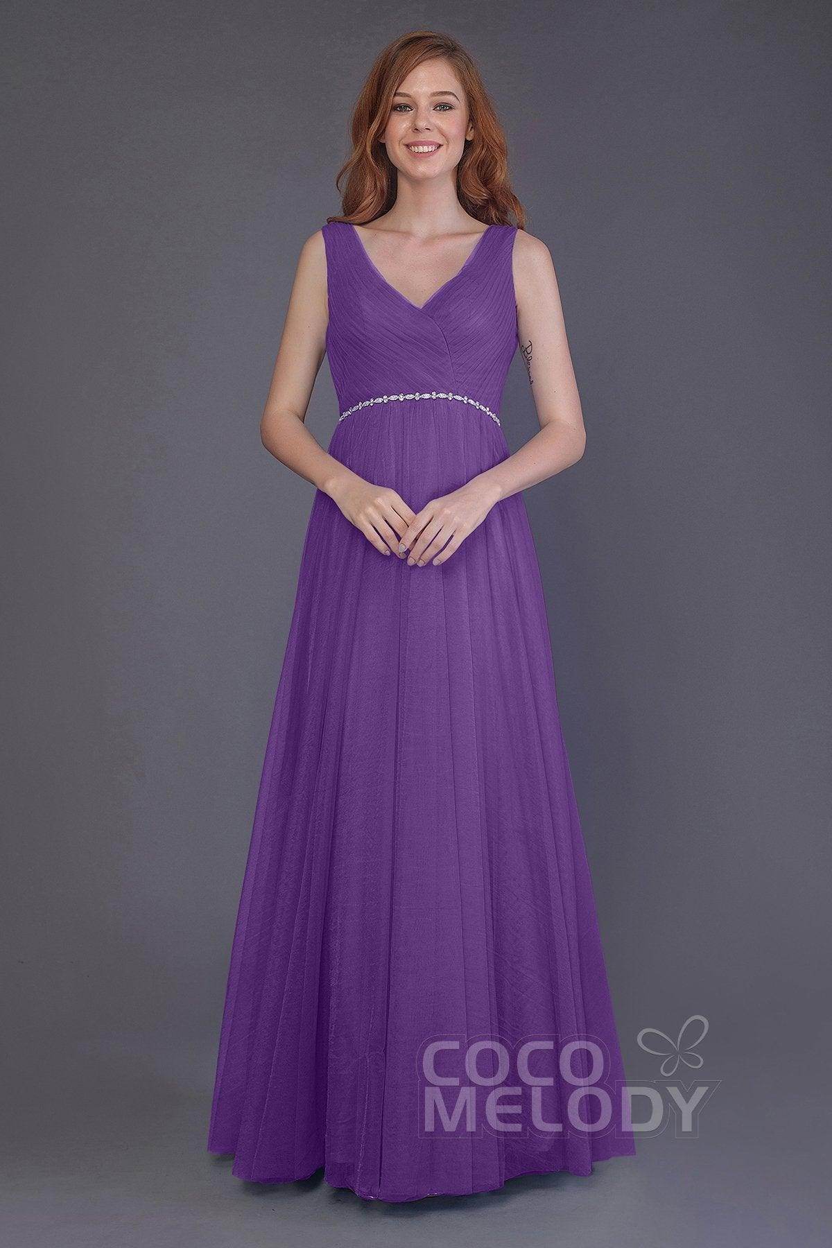 Sheath-Column Floor Length Tulle Bridesmaid Dress PR3518 - COCOMELODY