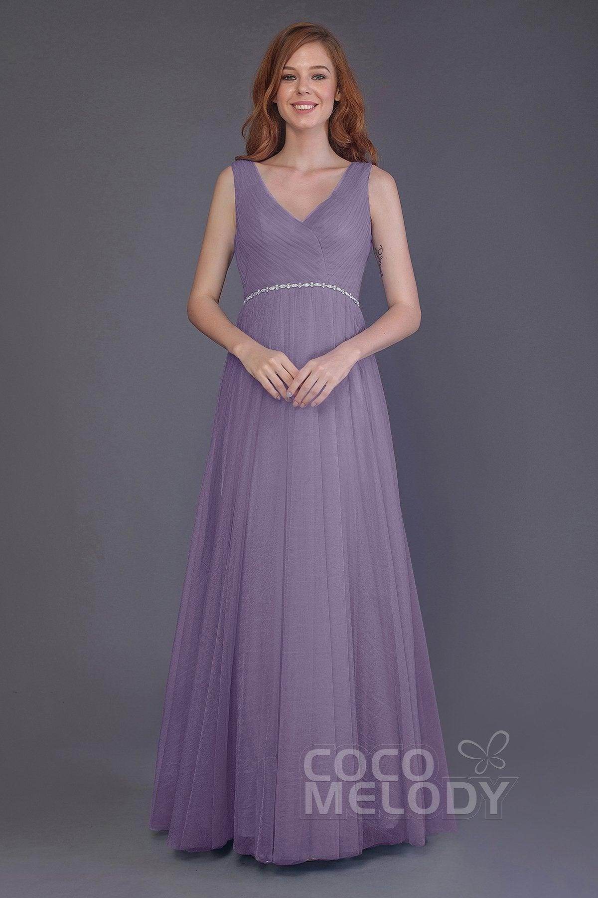 Sheath-Column Floor Length Tulle Bridesmaid Dress PR3518 - COCOMELODY