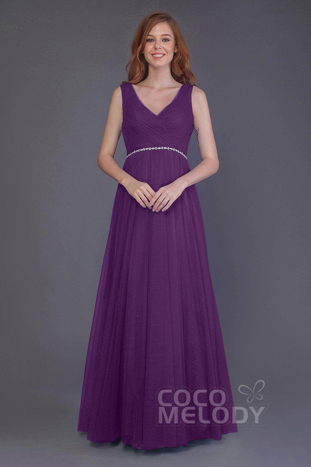 Sheath-Column Floor Length Tulle Bridesmaid Dress PR3518 - COCOMELODY