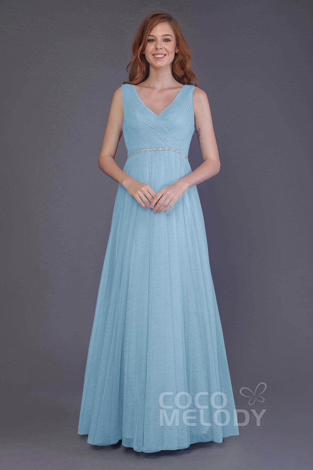 Sheath-Column Floor Length Tulle Bridesmaid Dress PR3518 - COCOMELODY